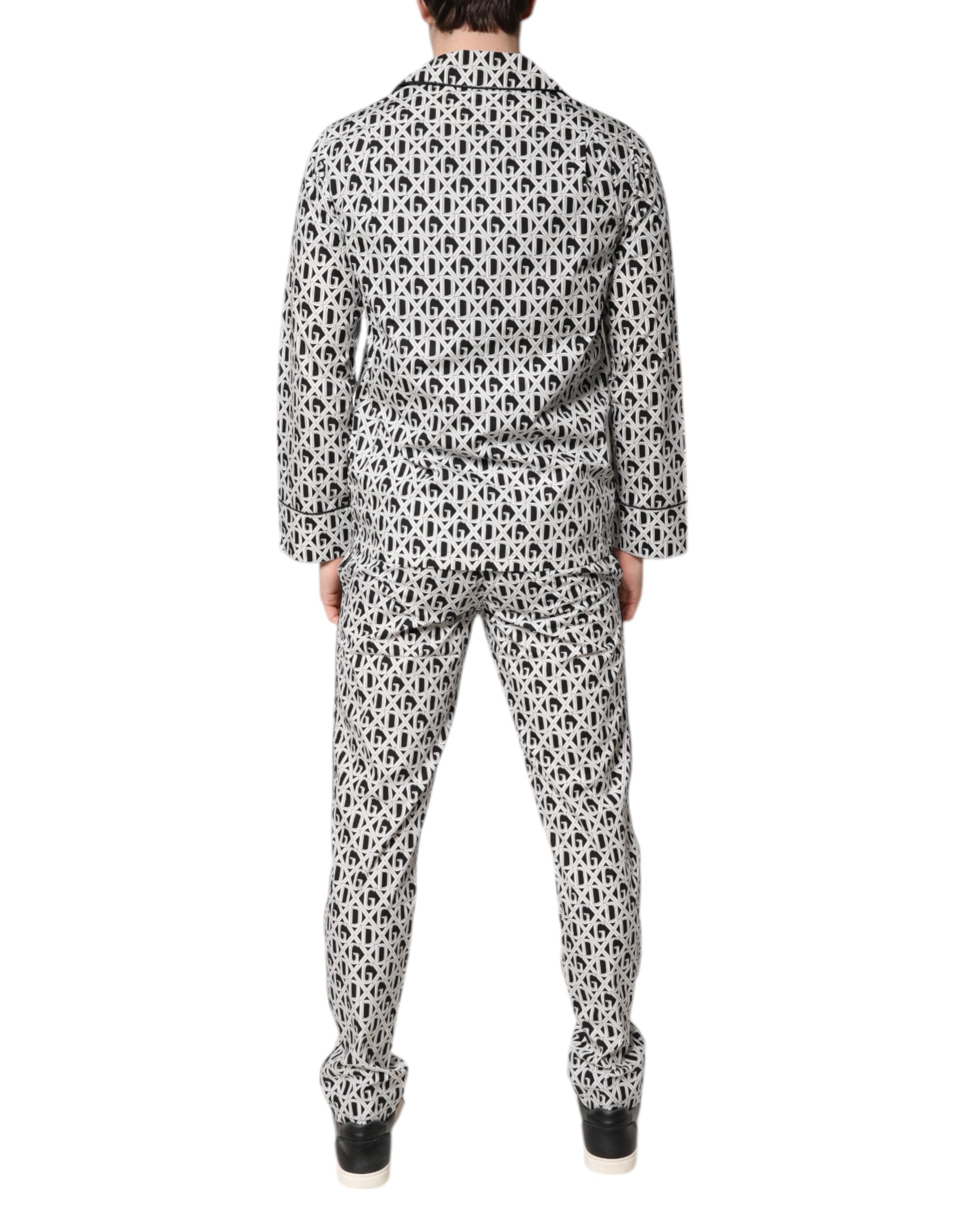 Pijama de algodón con estampado DG en blanco y negro de Dolce & Gabbana-4