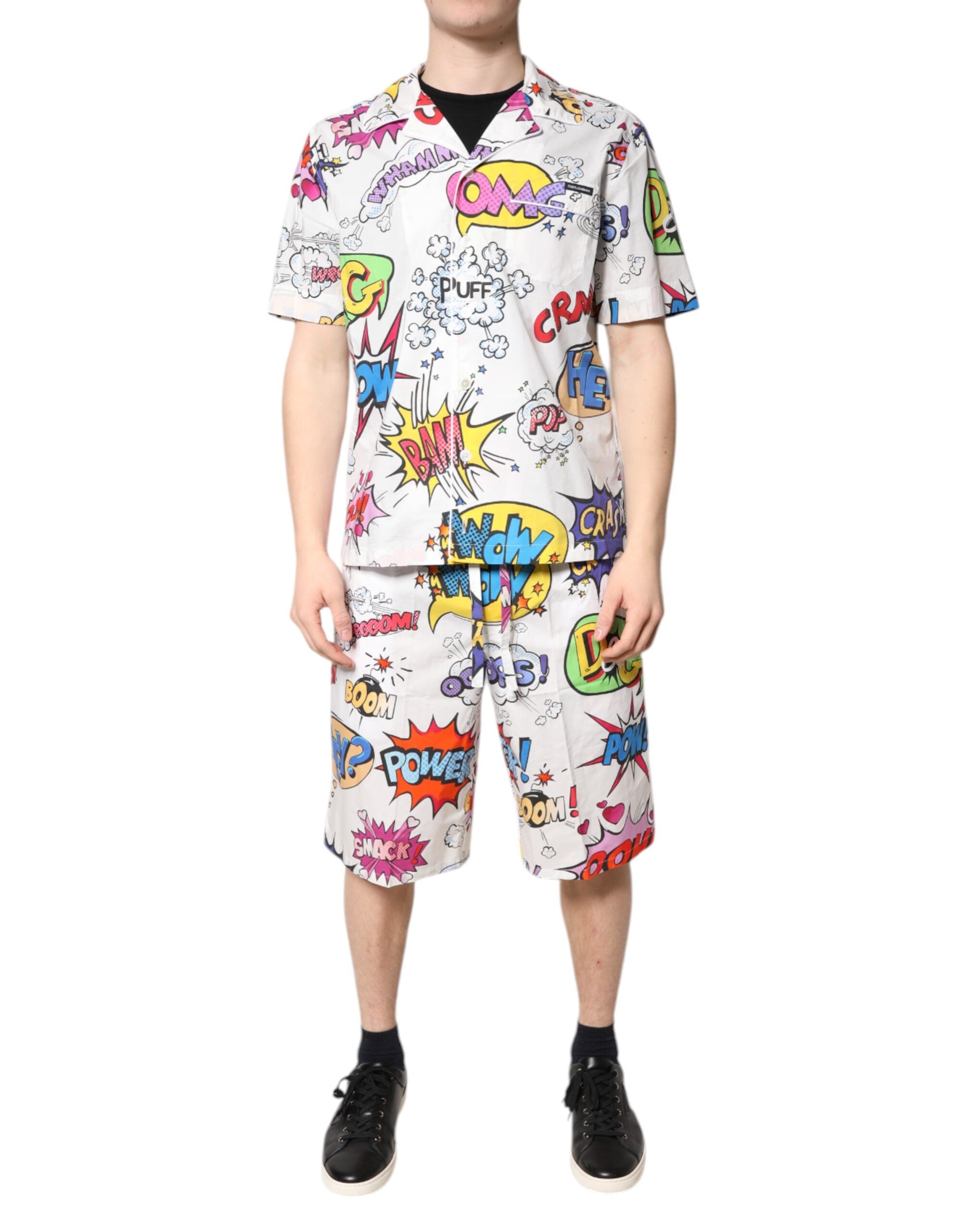 Dolce & Gabbana White Cartoon Print Cotton Men's Pajama Set Sleepwear-1