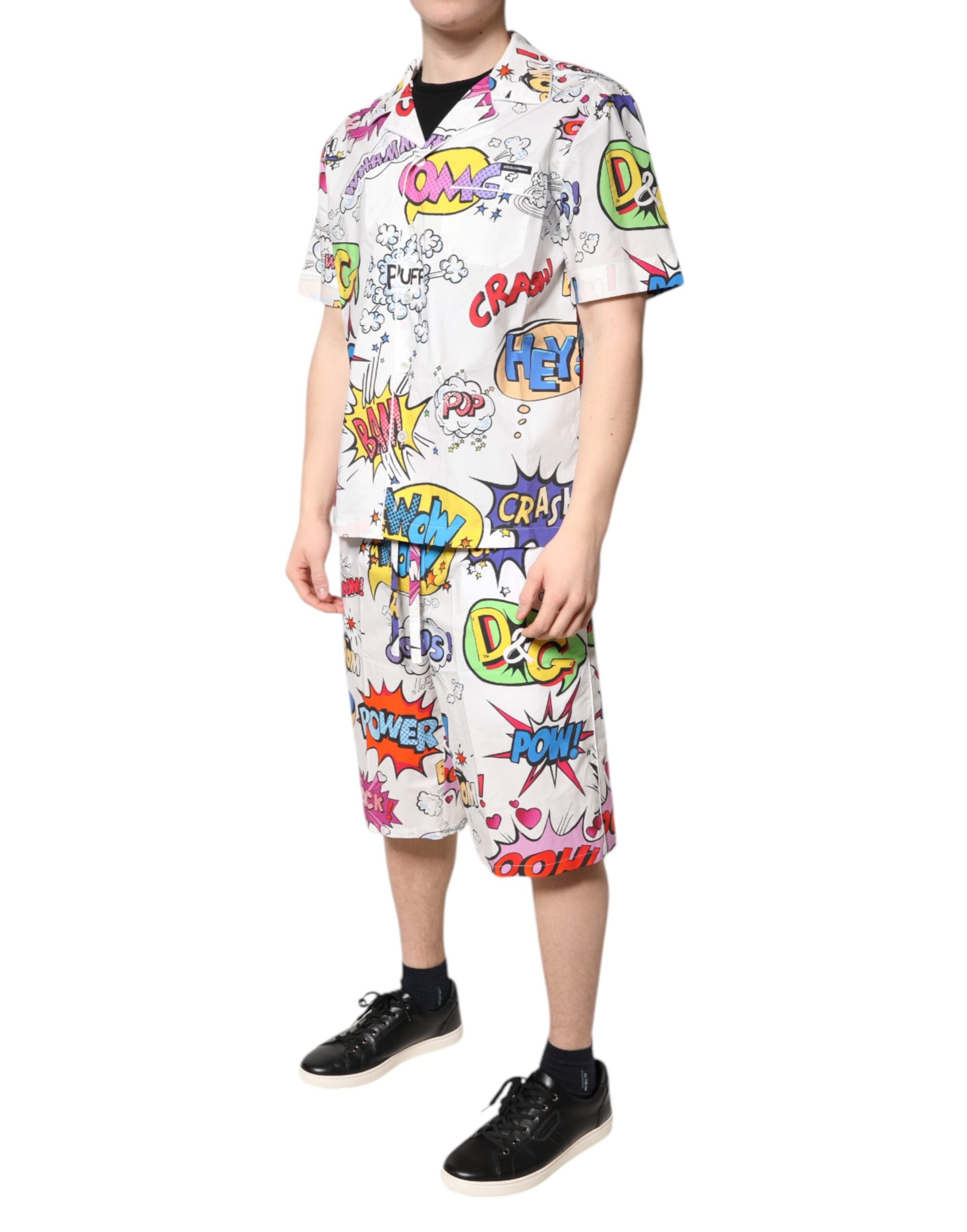 Dolce & Gabbana White Cartoon Print Cotton Men's Pajama Set Sleepwear-3
