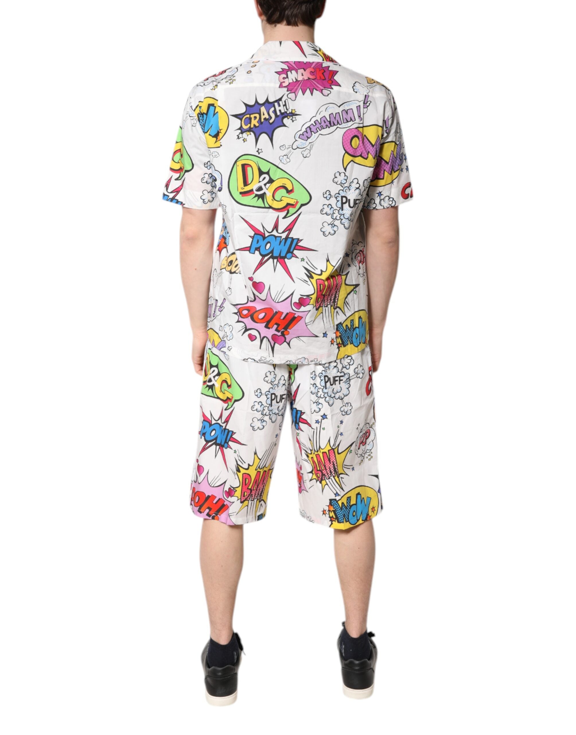 Dolce & Gabbana White Cartoon Print Cotton Men's Pajama Set Sleepwear-4