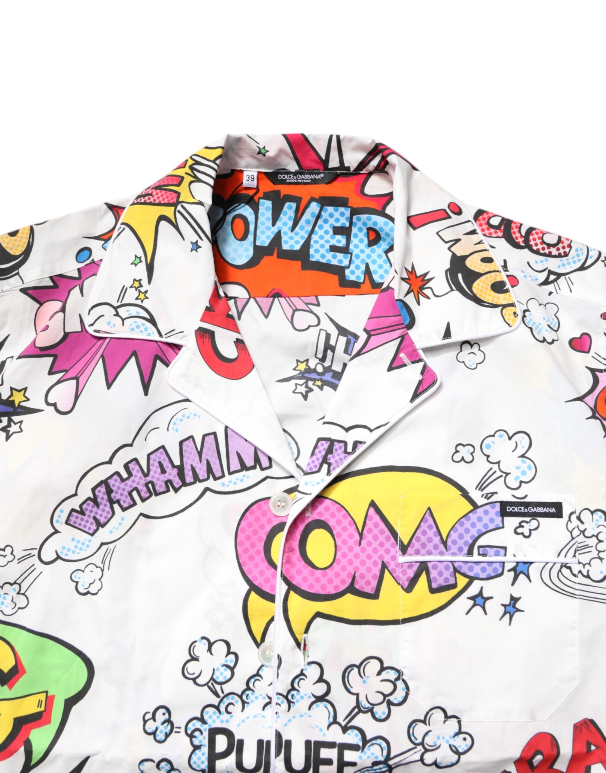 Dolce & Gabbana White Cartoon Print Cotton Men's Pajama Set Sleepwear-5