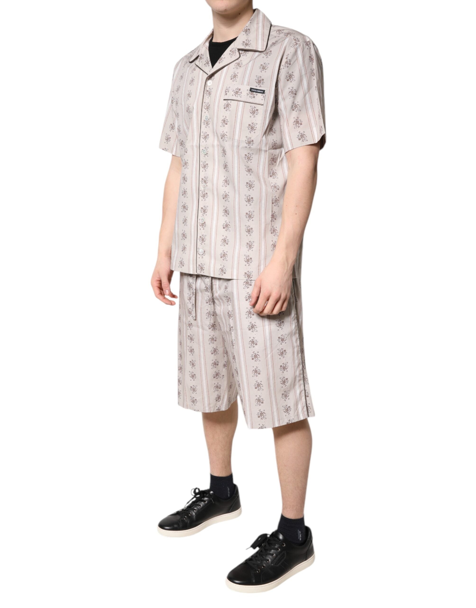 Dolce & Gabbana Beige Floral Print Cotton Men's Pyjama Set Sleepwear-3