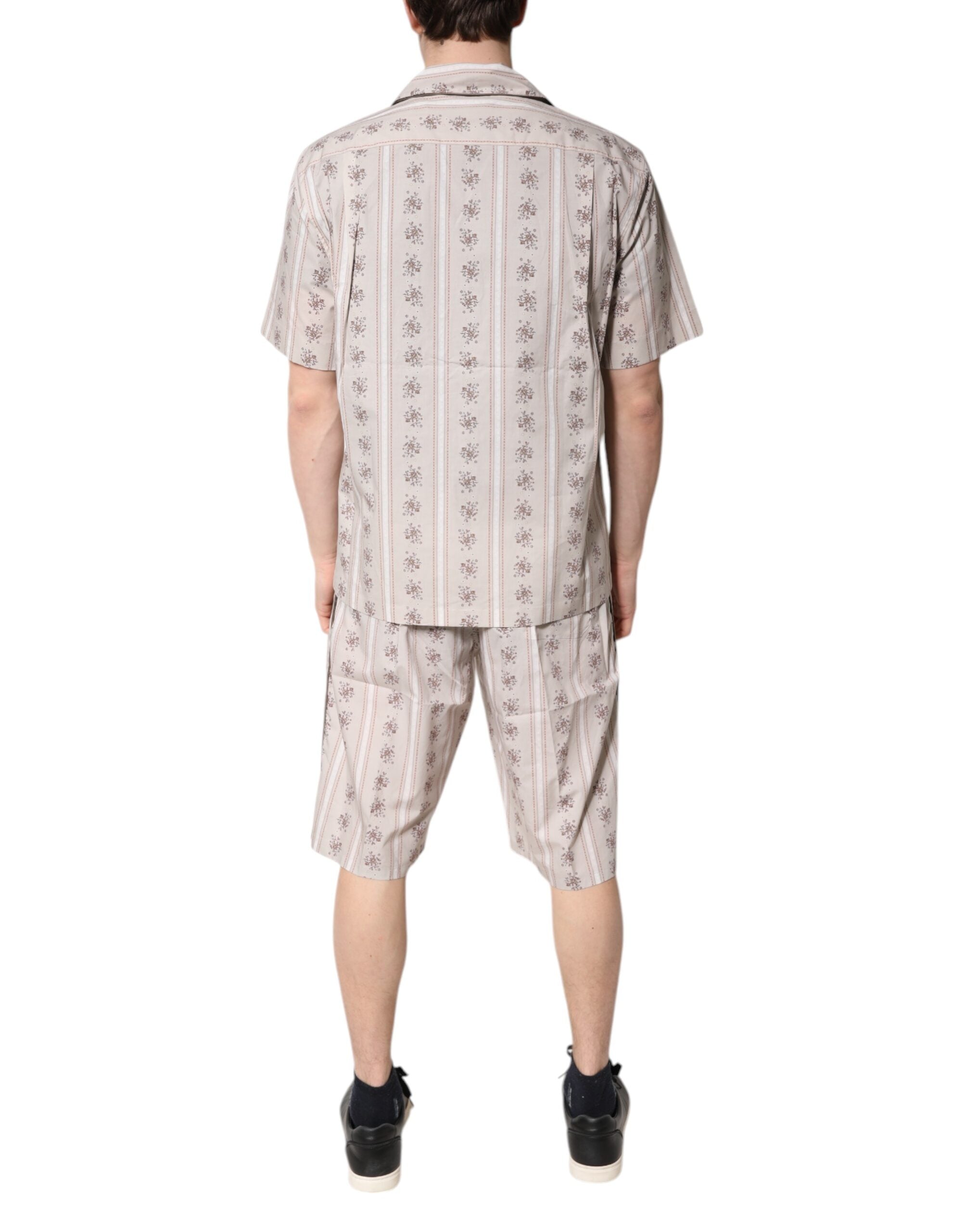Dolce & Gabbana Beige Floral Print Cotton Men's Pyjama Set Sleepwear-4
