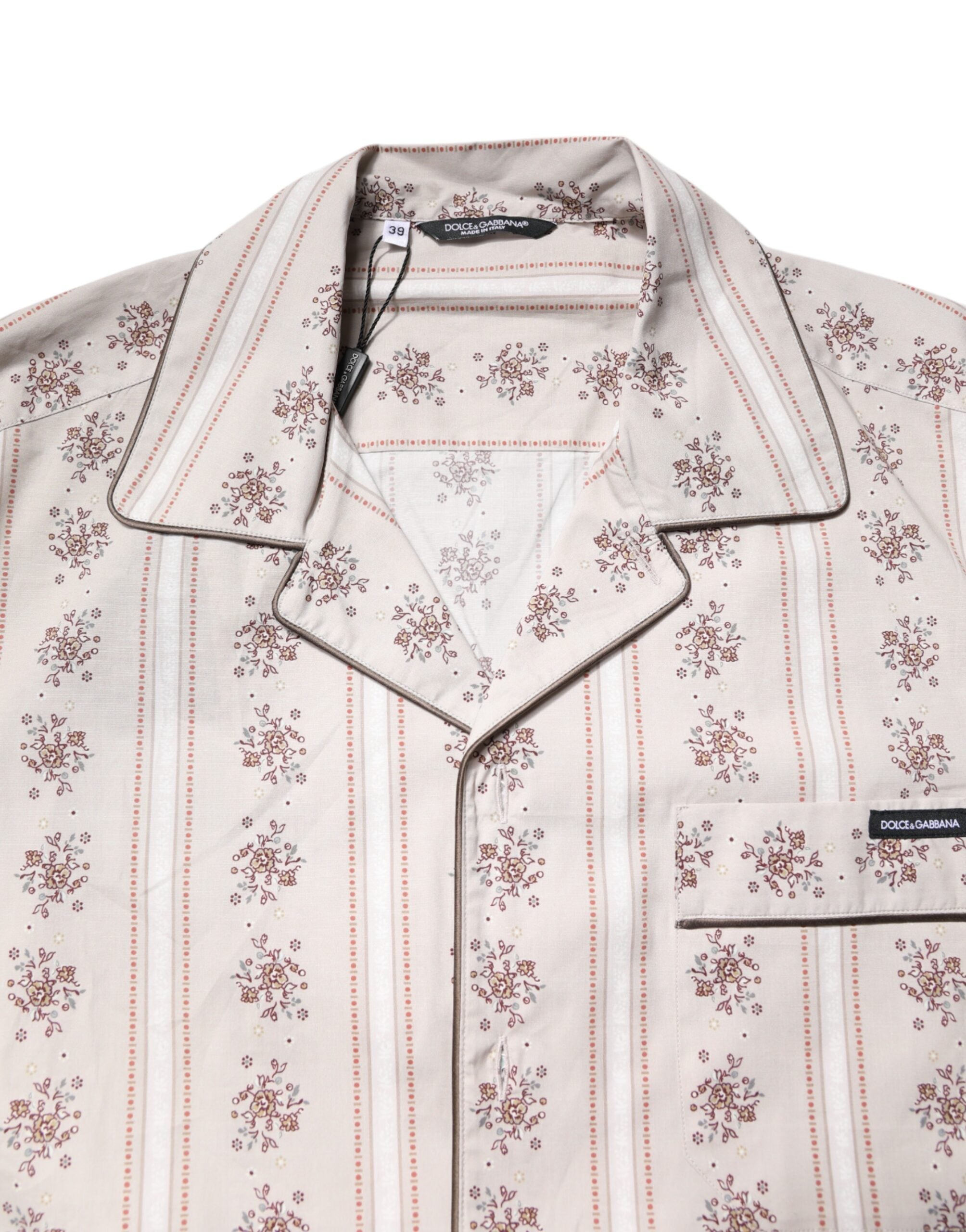 Dolce & Gabbana Beige Floral Print Cotton Men's Pyjama Set Sleepwear-5