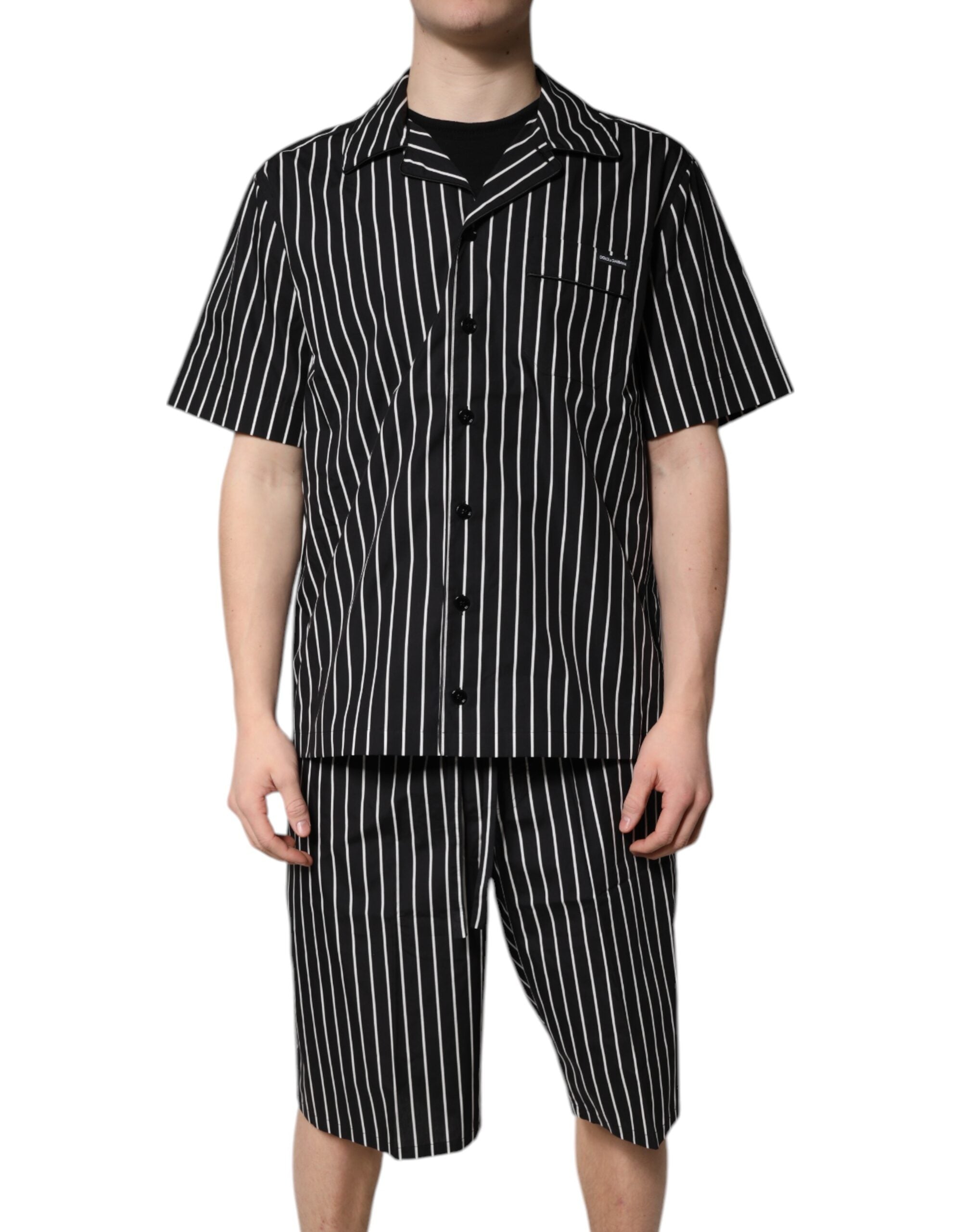 Dolce & Gabbana Black and White Striped Cotton Men's Pajama Set Nightwear-2
