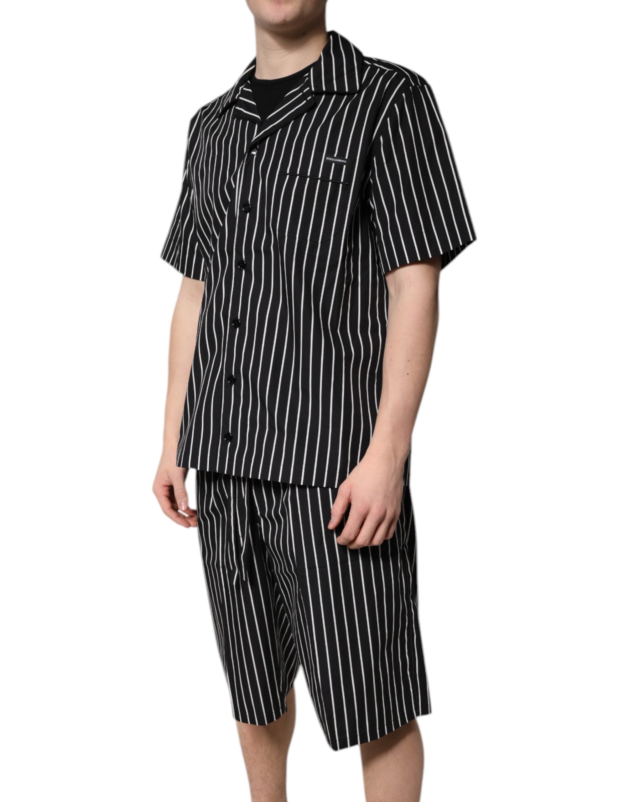 Dolce & Gabbana Black and White Striped Cotton Men's Pajama Set Nightwear-3