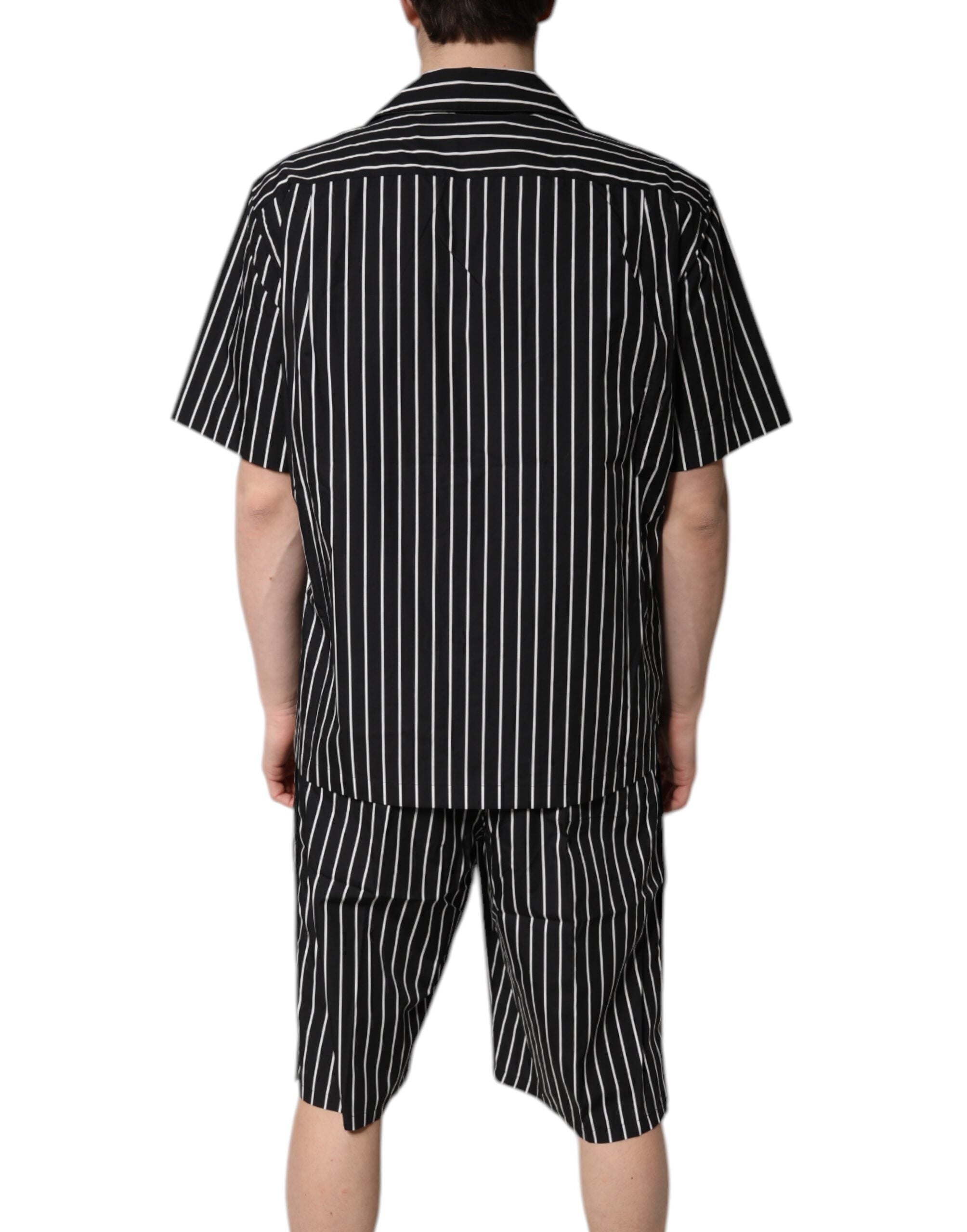Dolce & Gabbana Black and White Striped Cotton Men's Pajama Set Nightwear-4