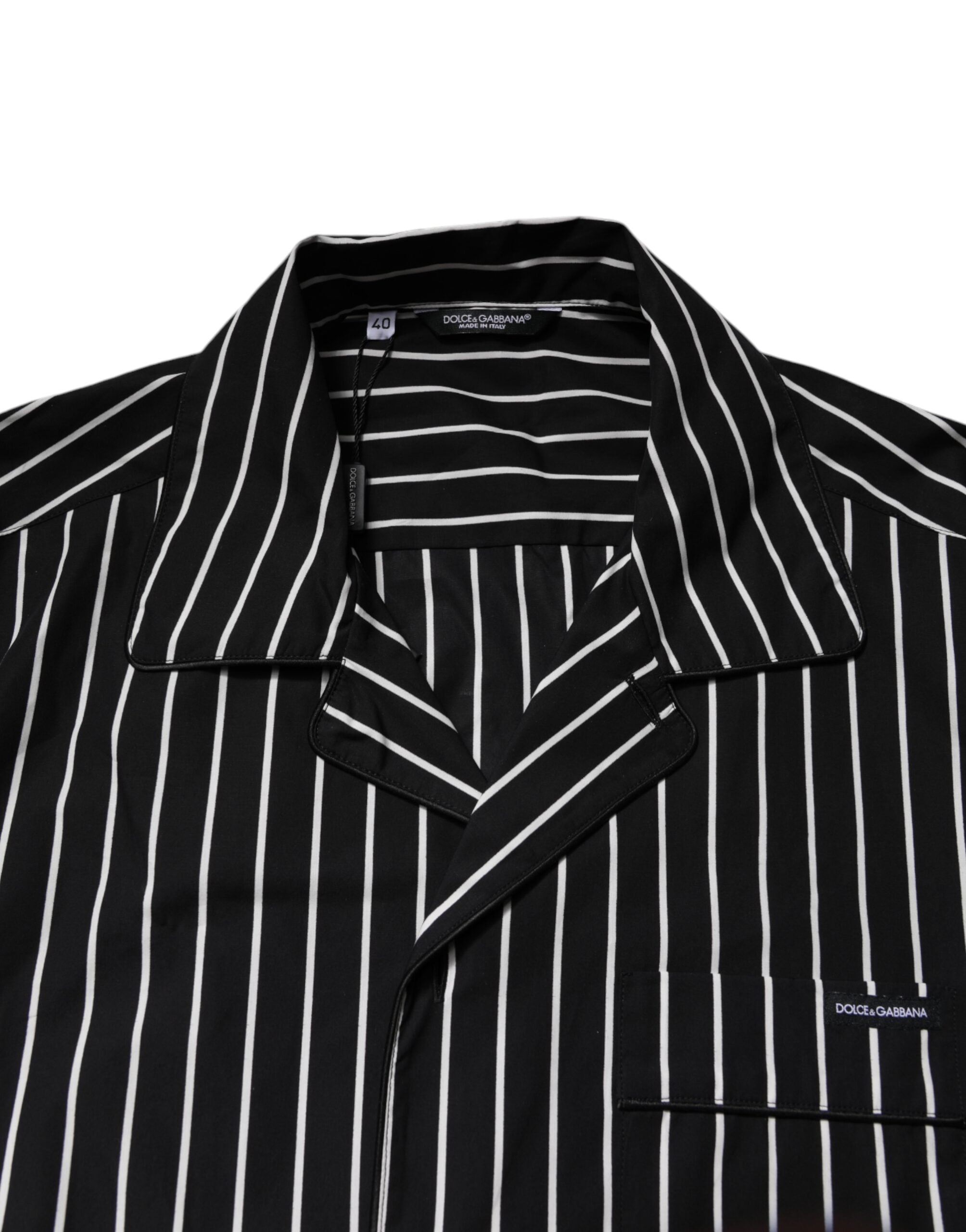 Dolce & Gabbana Black and White Striped Cotton Men's Pajama Set Nightwear-6