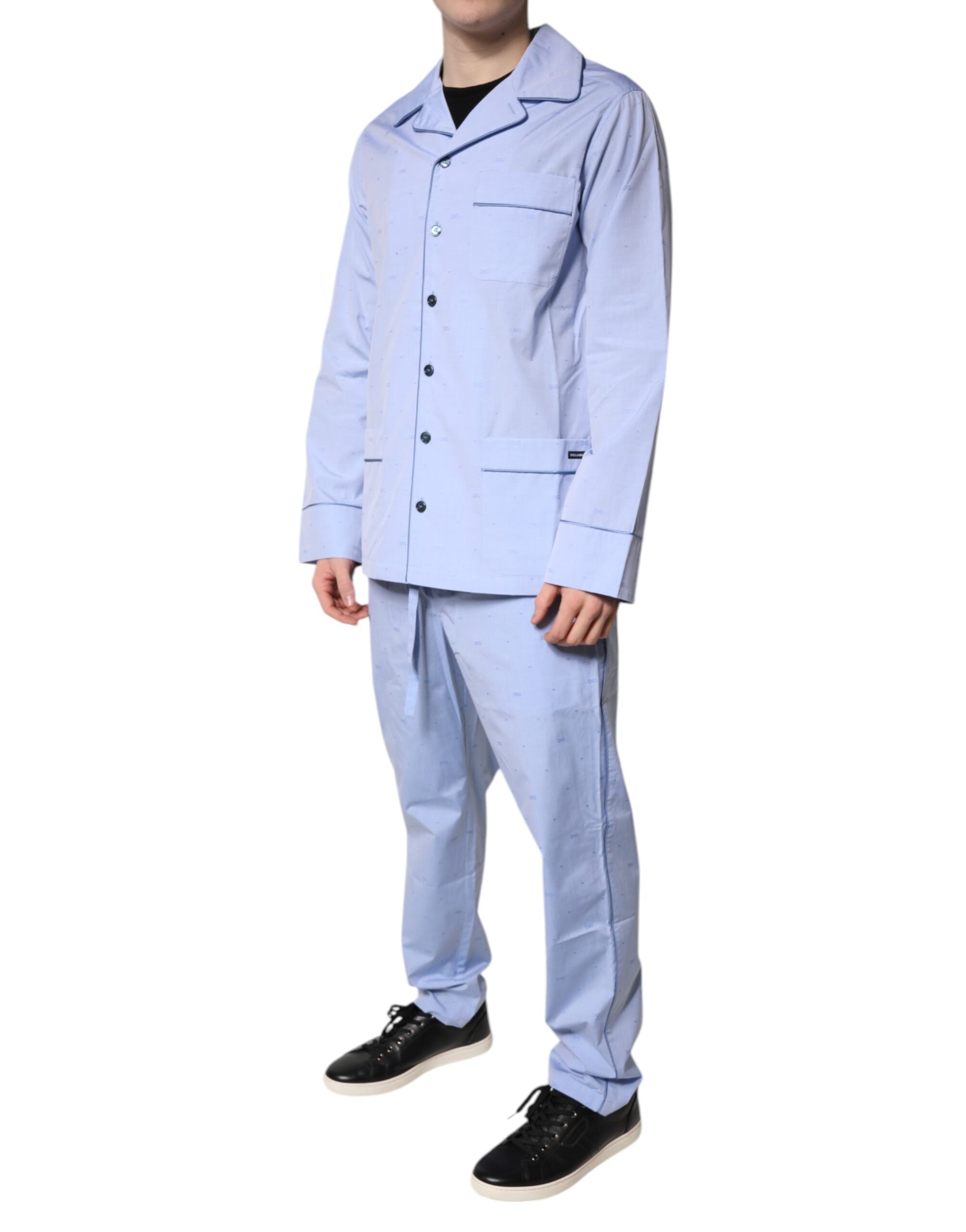 Dolce & Gabbana Light Blue DG Logo Cotton Men's Pyjama Set Sleepwear-3
