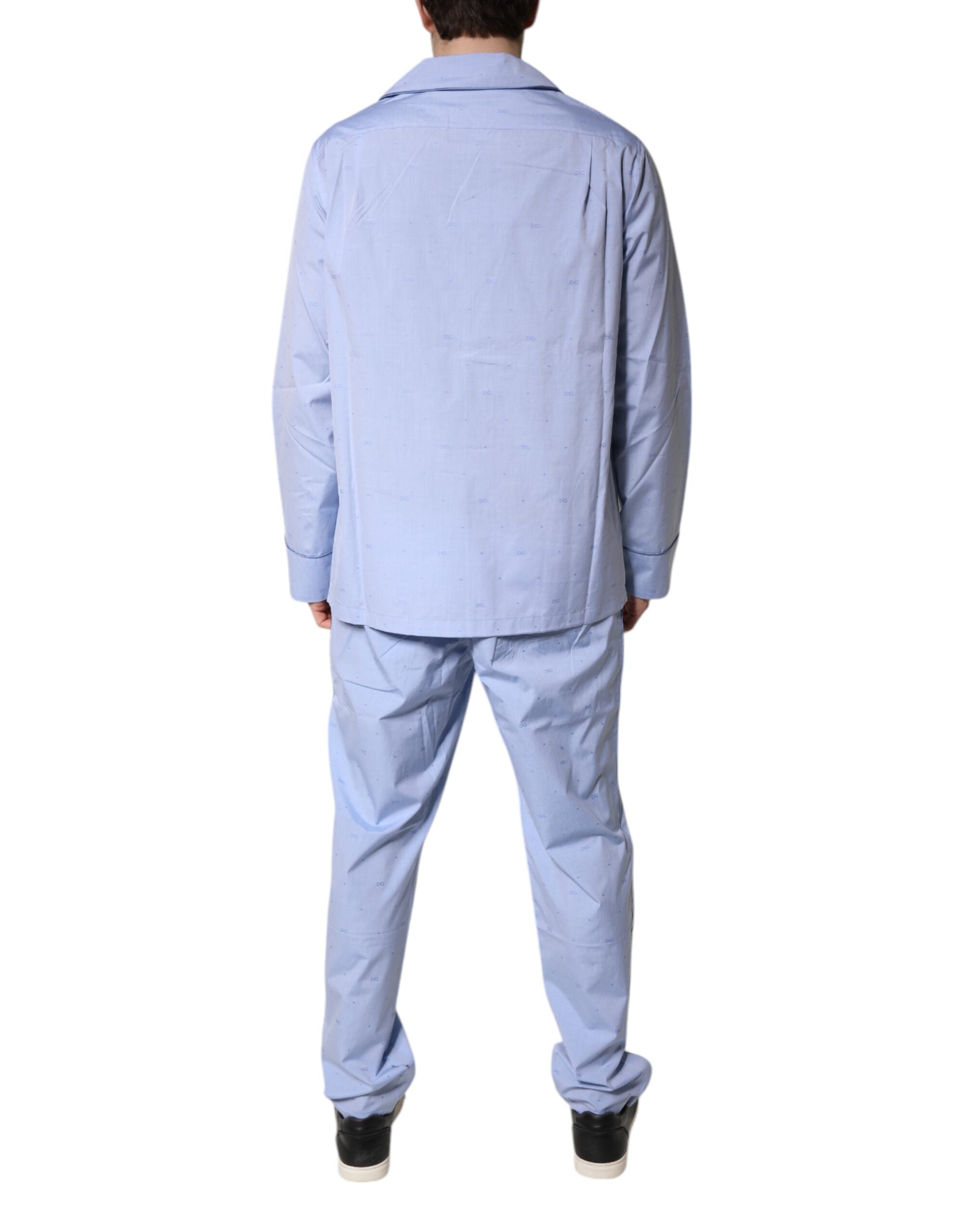Dolce & Gabbana Light Blue DG Logo Cotton Men's Pyjama Set Sleepwear-4