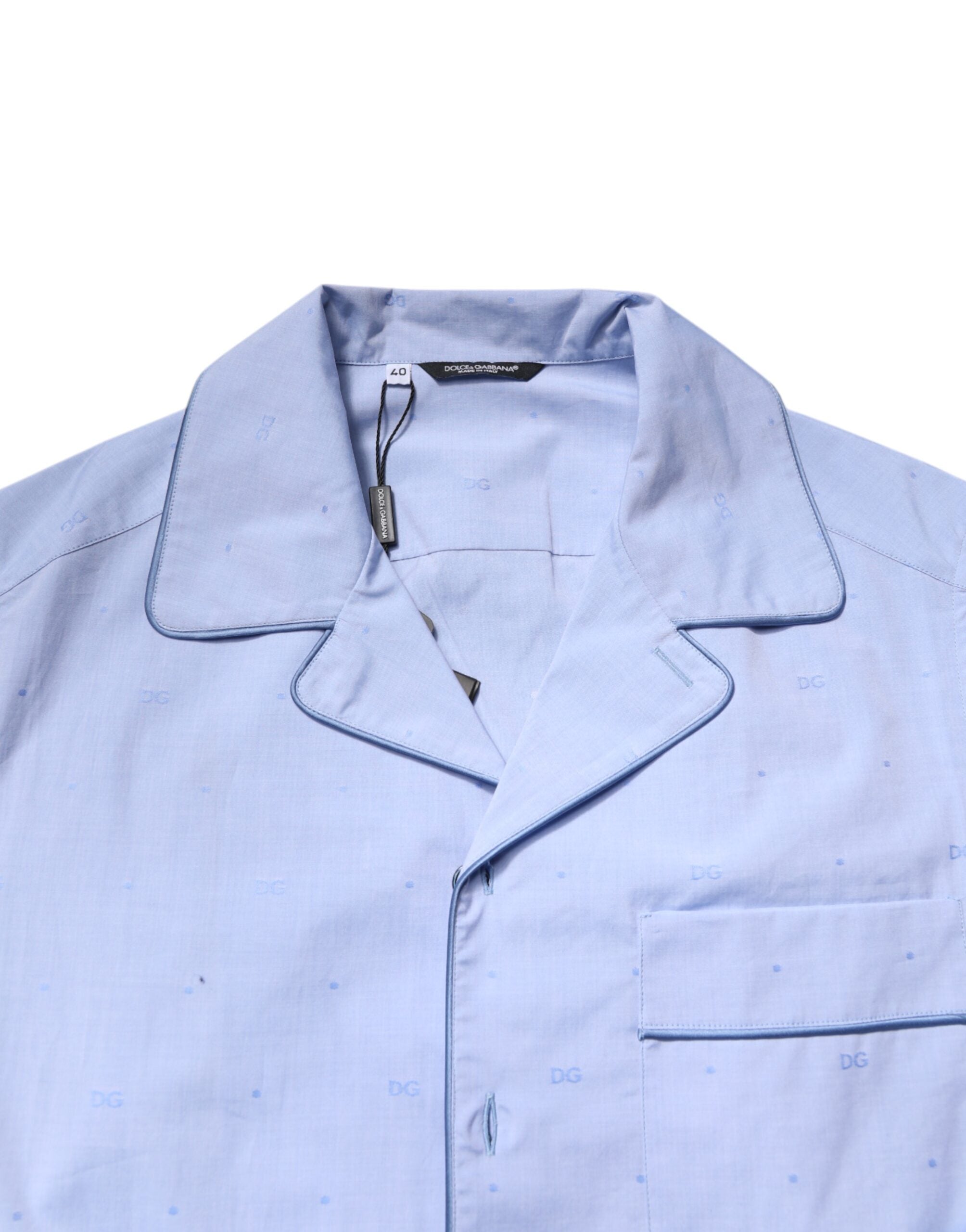 Dolce & Gabbana Light Blue DG Logo Cotton Men's Pyjama Set Sleepwear-5