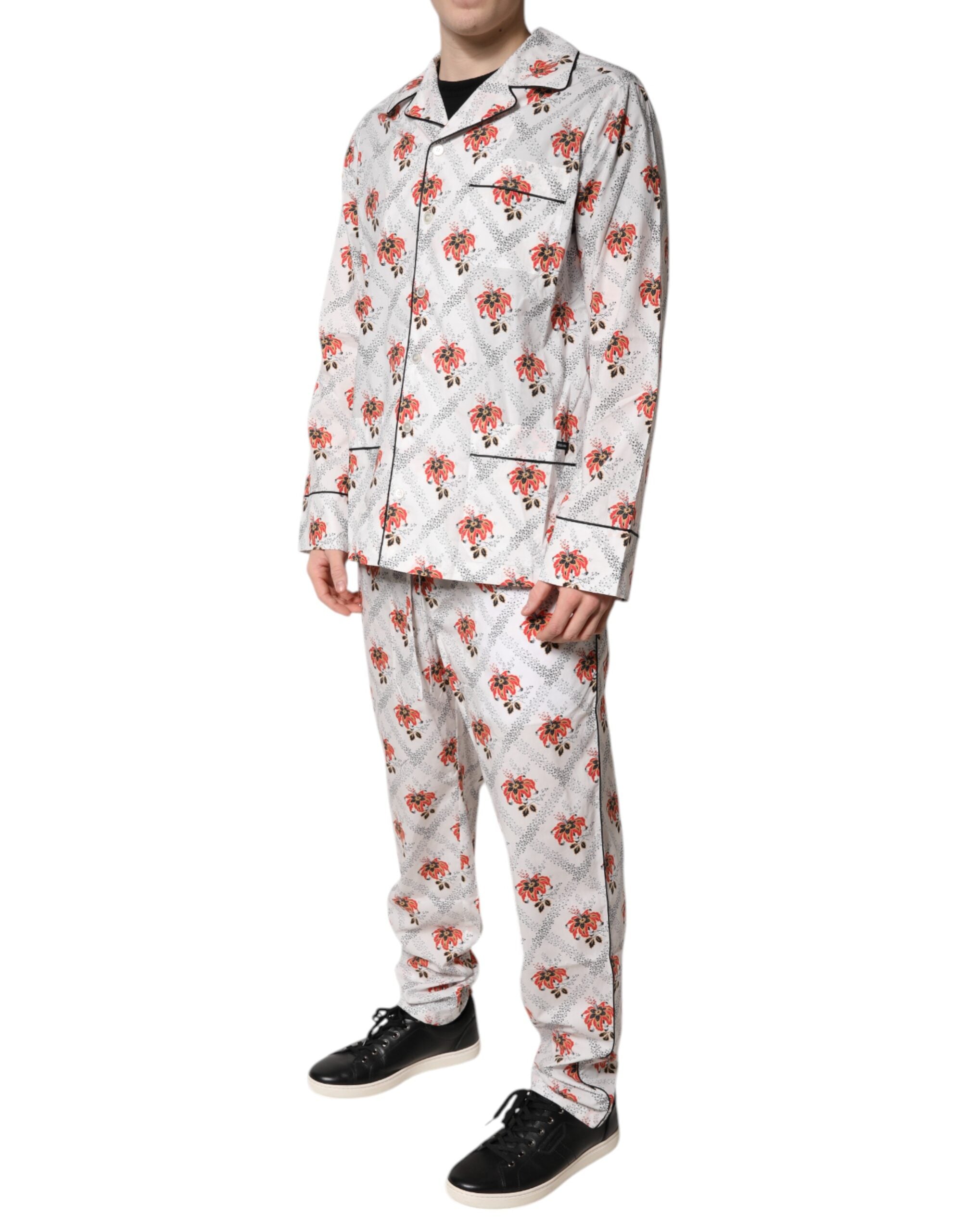 Dolce & Gabbana Multicolor Floral Print Cotton Pyjama Set Nightwear-3