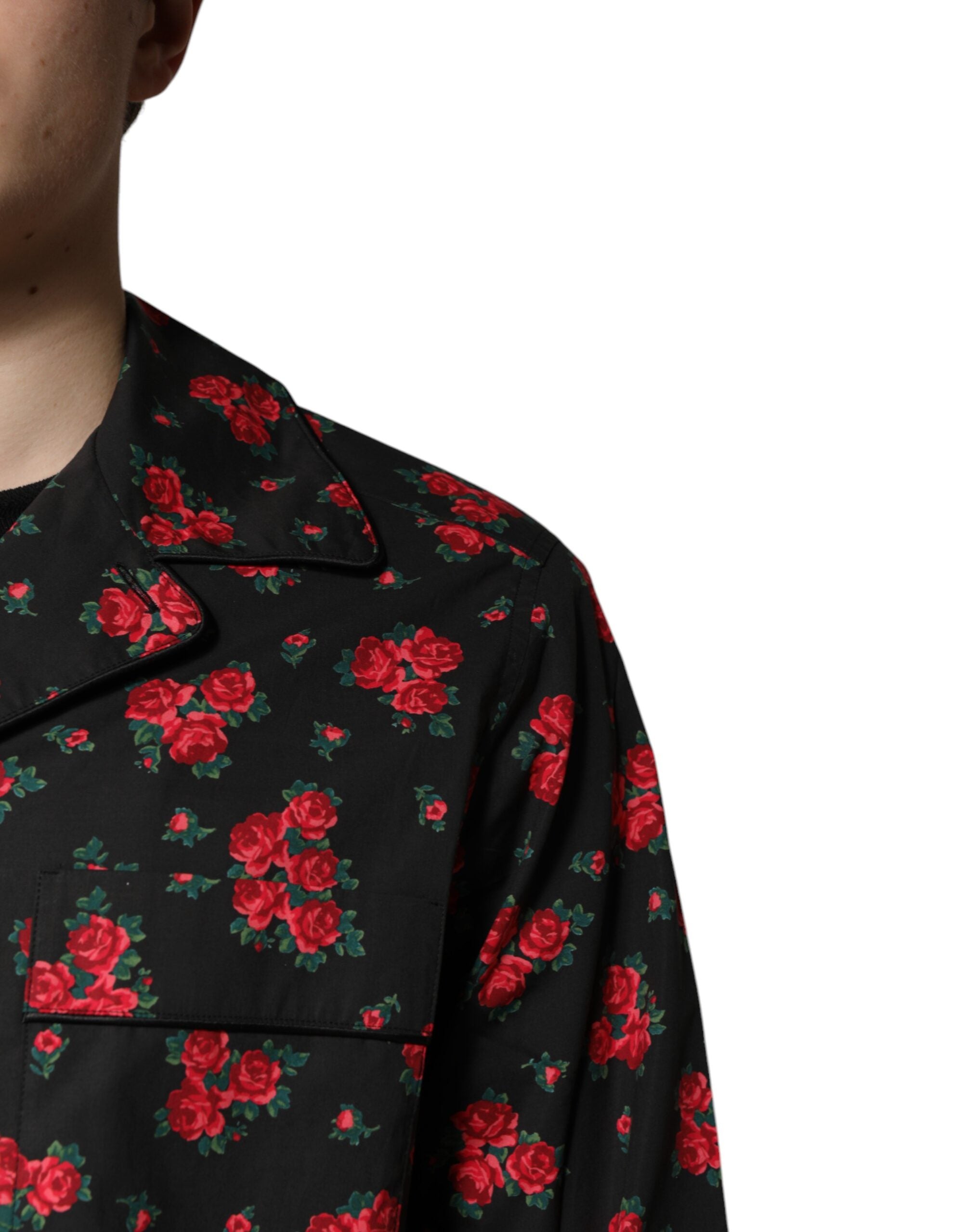 Dolce & Gabbana Black Floral Print Cotton Men's Pyjama Set Sleepwear-5