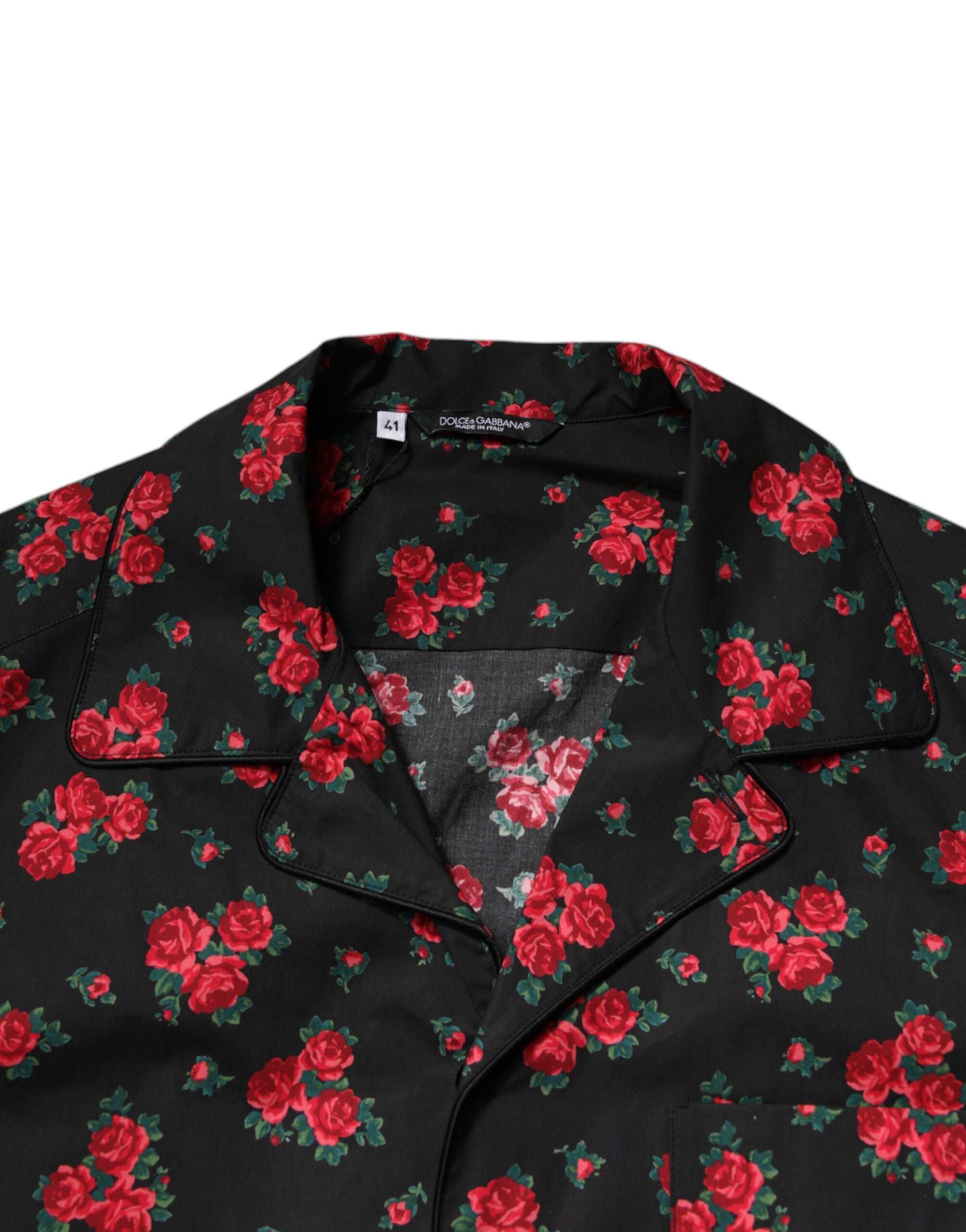 Dolce & Gabbana Black Floral Print Cotton Men's Pyjama Set Sleepwear-6