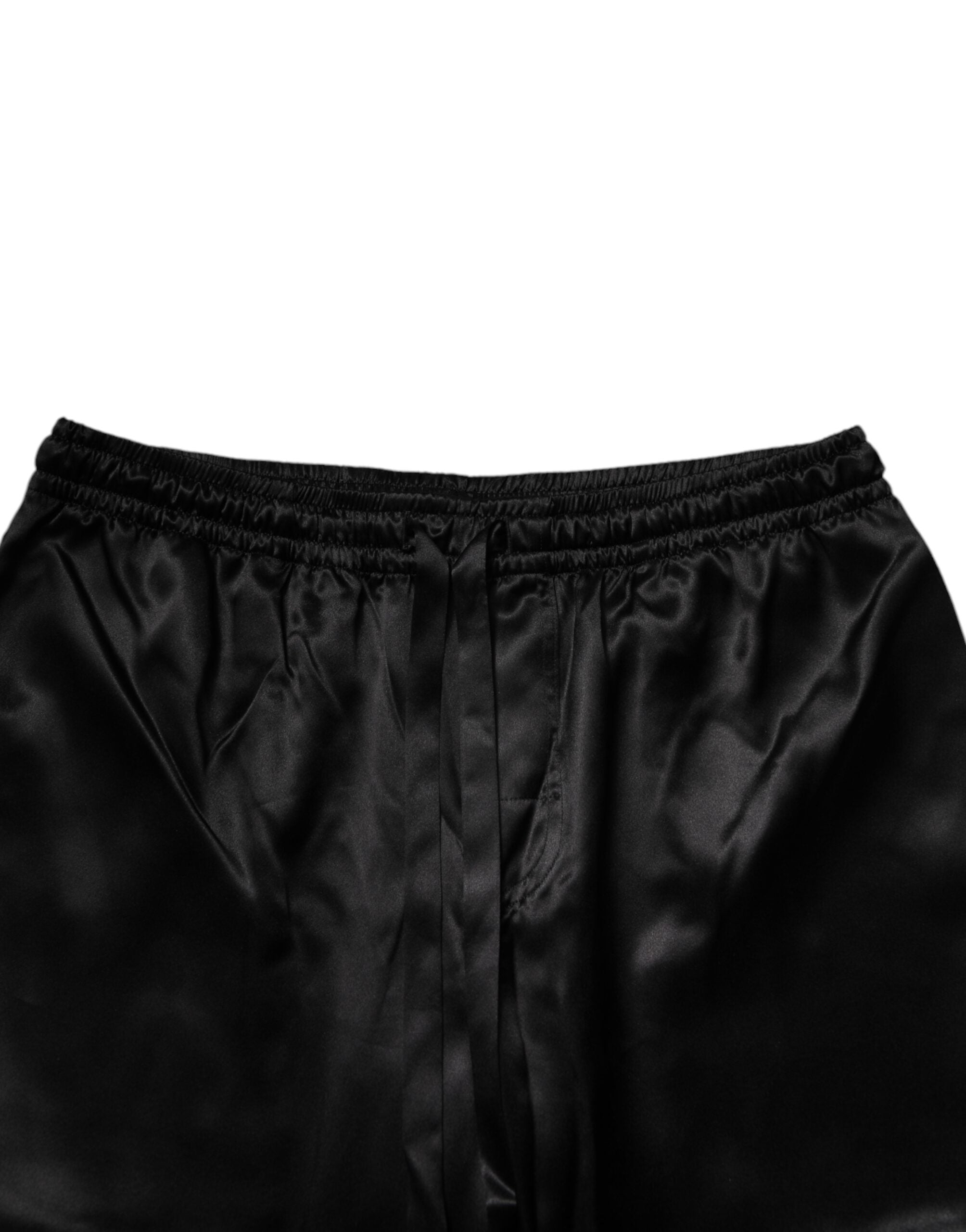 Dolce & Gabbana Schwarzes Seidenhemd Hose Pyjama Set Nachtwäsche-7