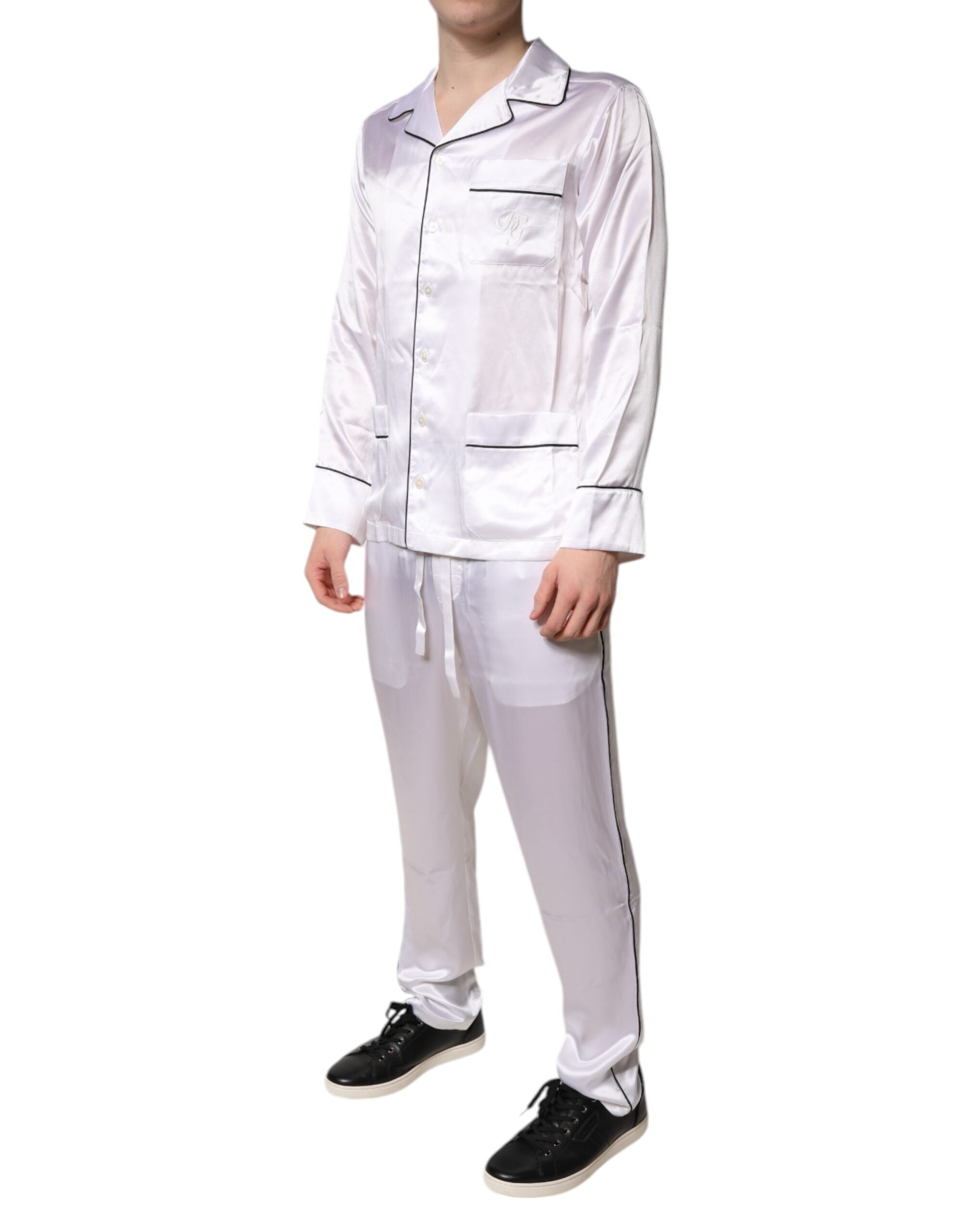 Dolce & Gabbana White Satin Silk Men's Pyjama Set Sleepwear-3