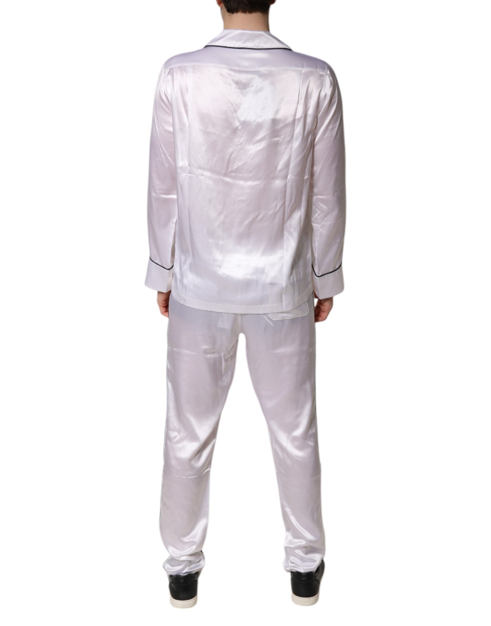 Dolce & Gabbana White Satin Silk Men's Pyjama Set Sleepwear-4