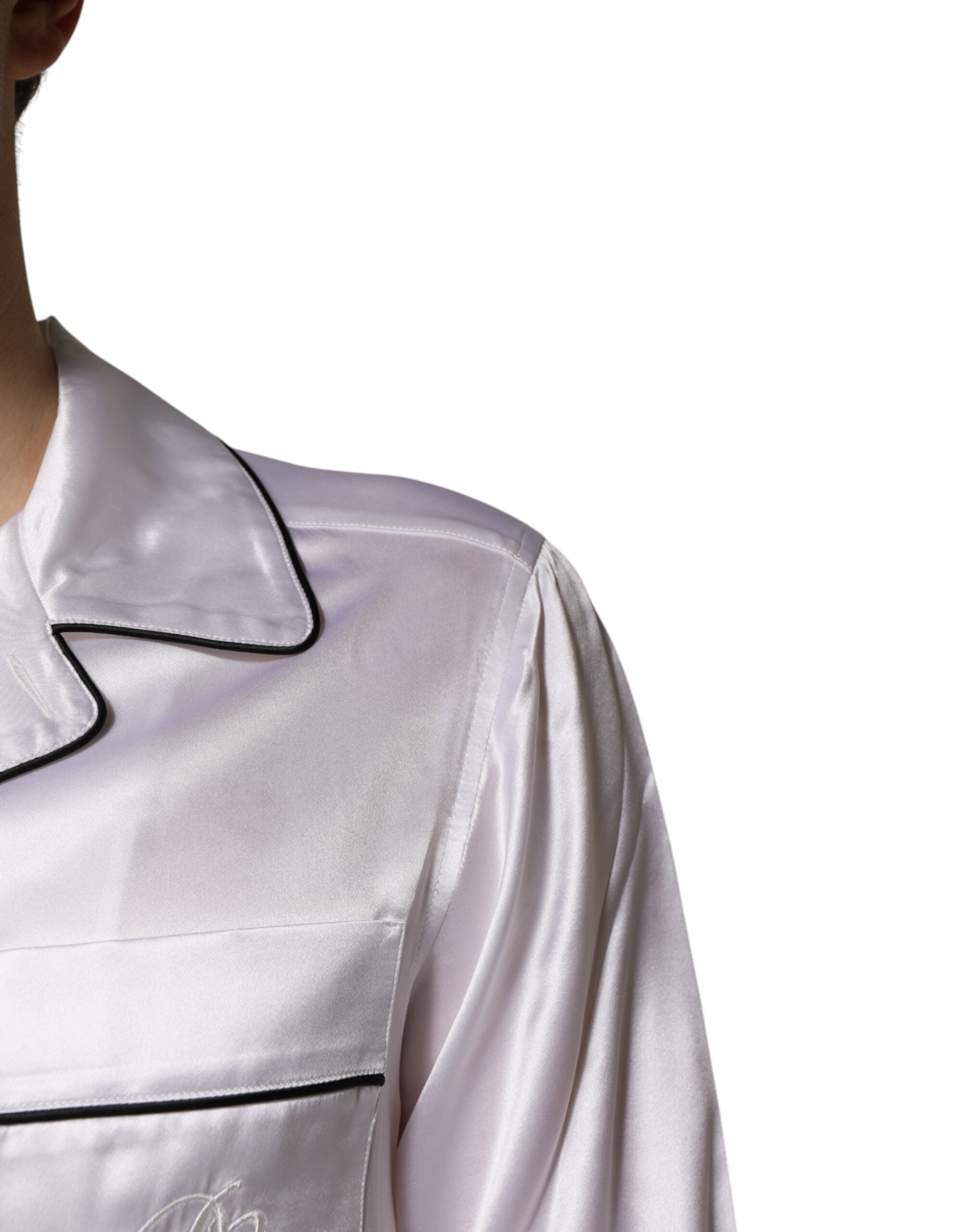 Dolce & Gabbana White Satin Silk Men's Pyjama Set Sleepwear-5