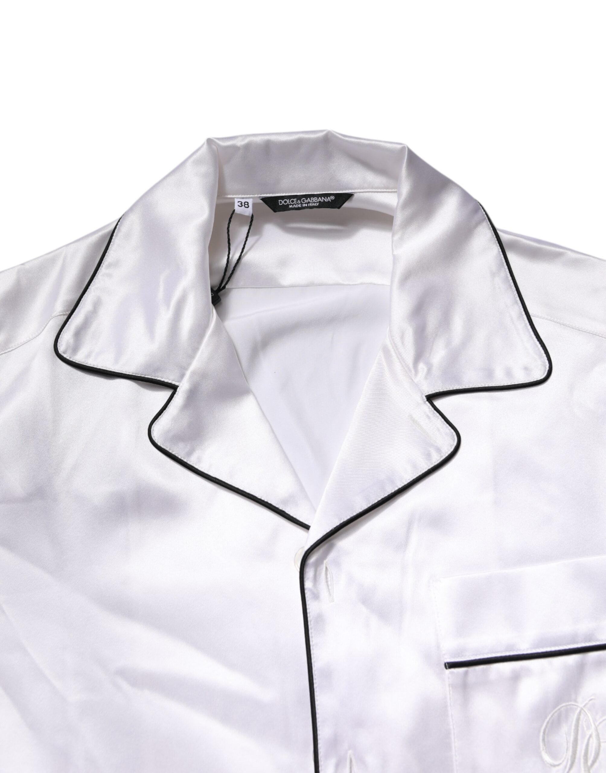 Dolce & Gabbana White Satin Silk Men's Pyjama Set Sleepwear-6
