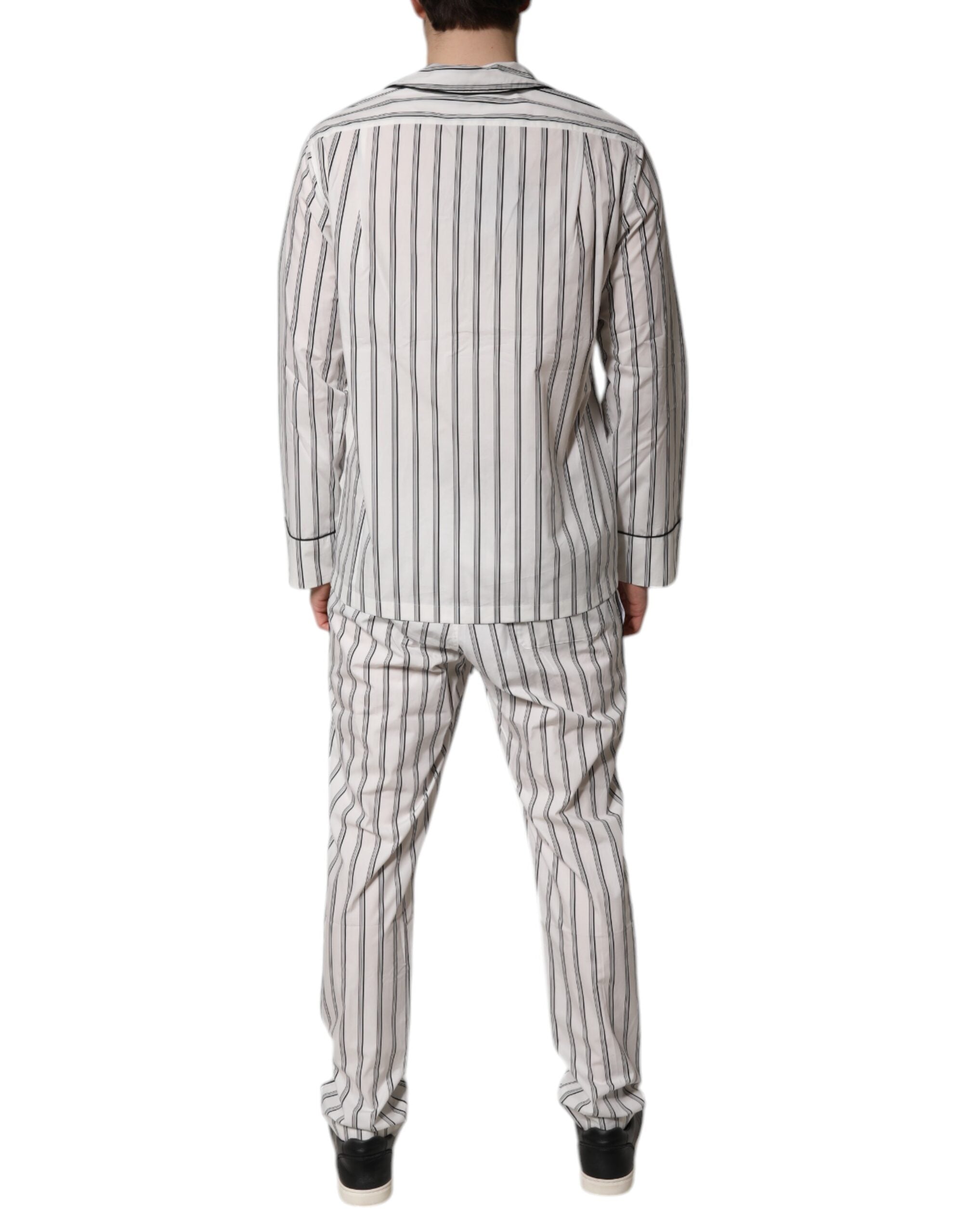Dolce & Gabbana White Black Striped Cotton Men's Pyjama Set Nightwear-4