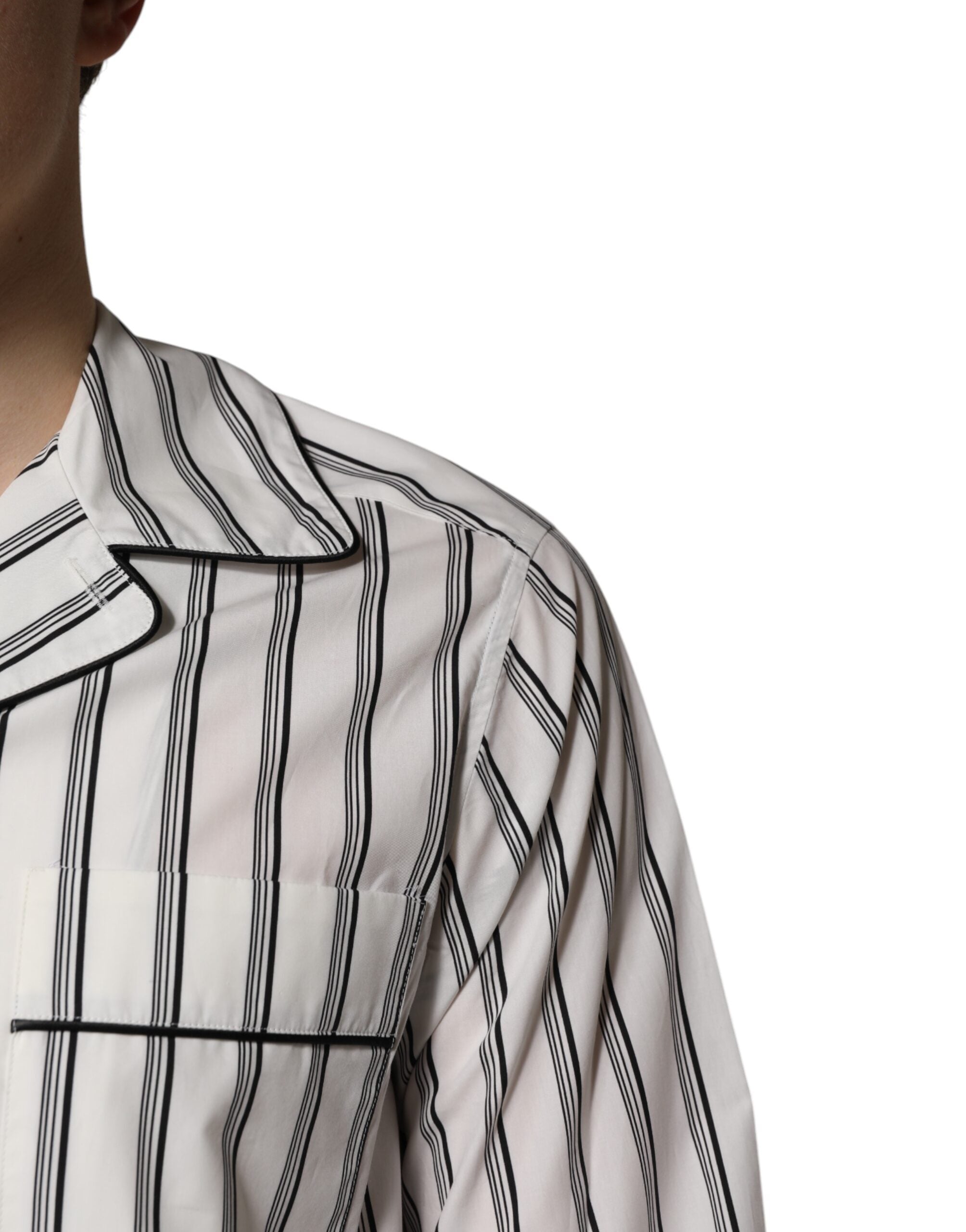 Dolce & Gabbana White Black Striped Cotton Men's Pyjama Set Nightwear-5