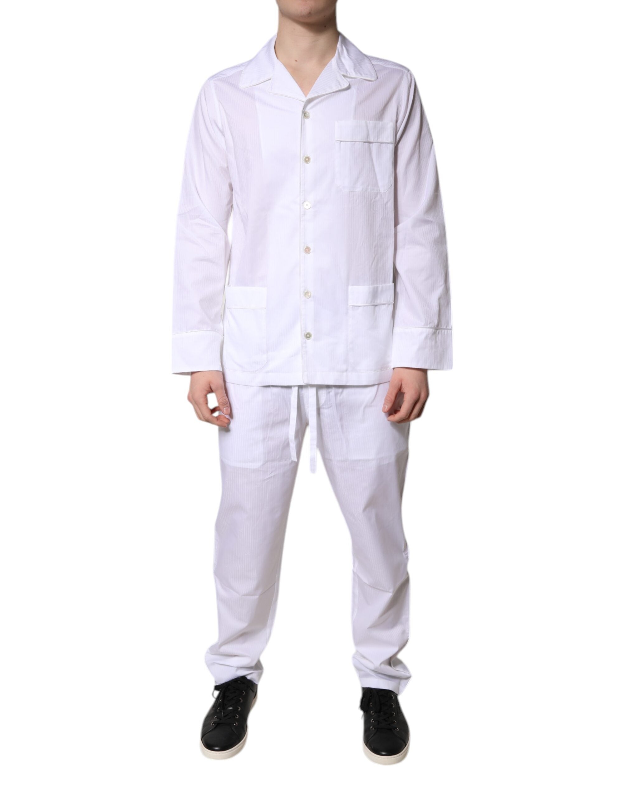 Dolce & Gabbana White Cotton Shirt and Pants Pyjama Set Sleepwear-2