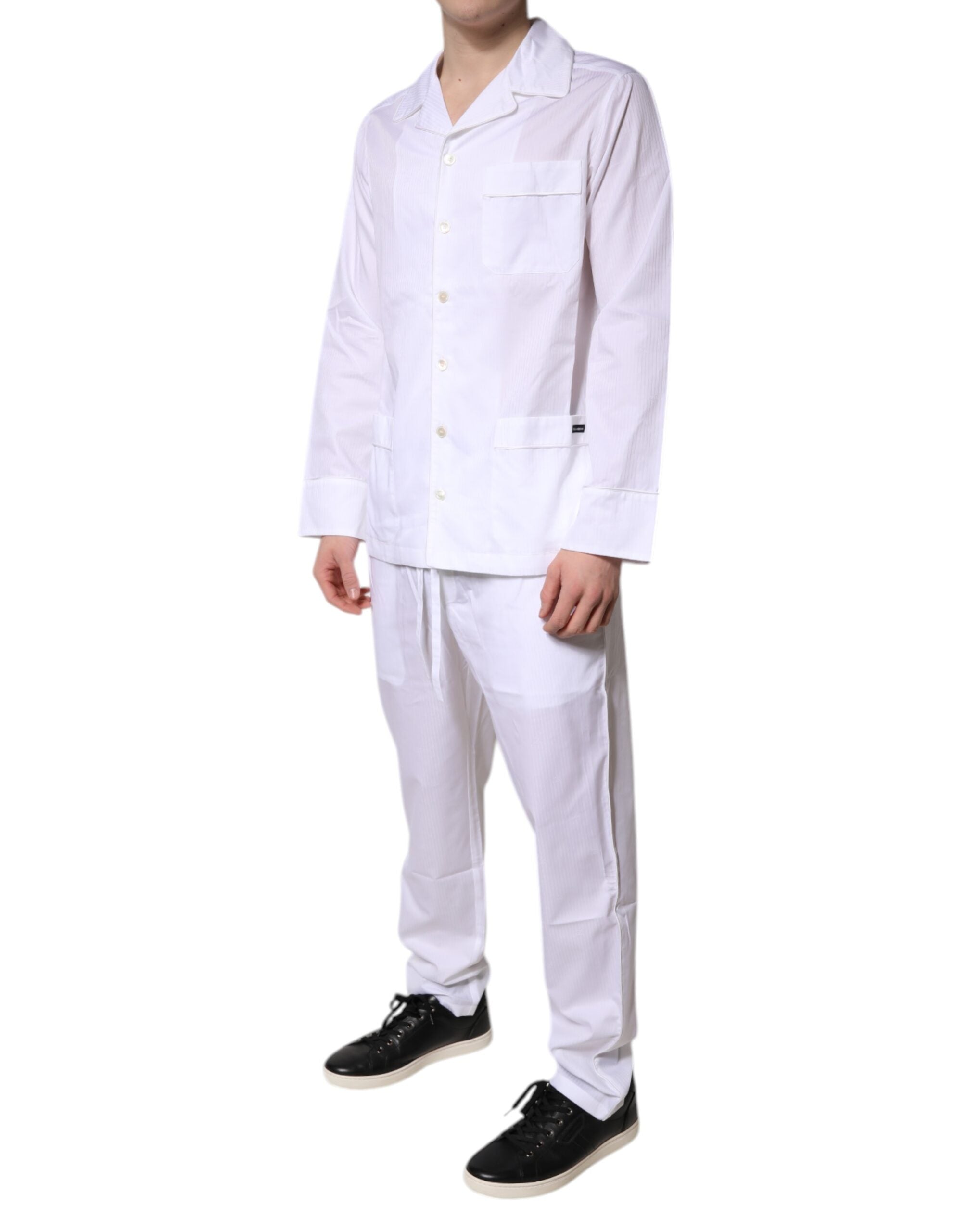 Dolce & Gabbana White Cotton Shirt and Pants Pyjama Set Sleepwear-3