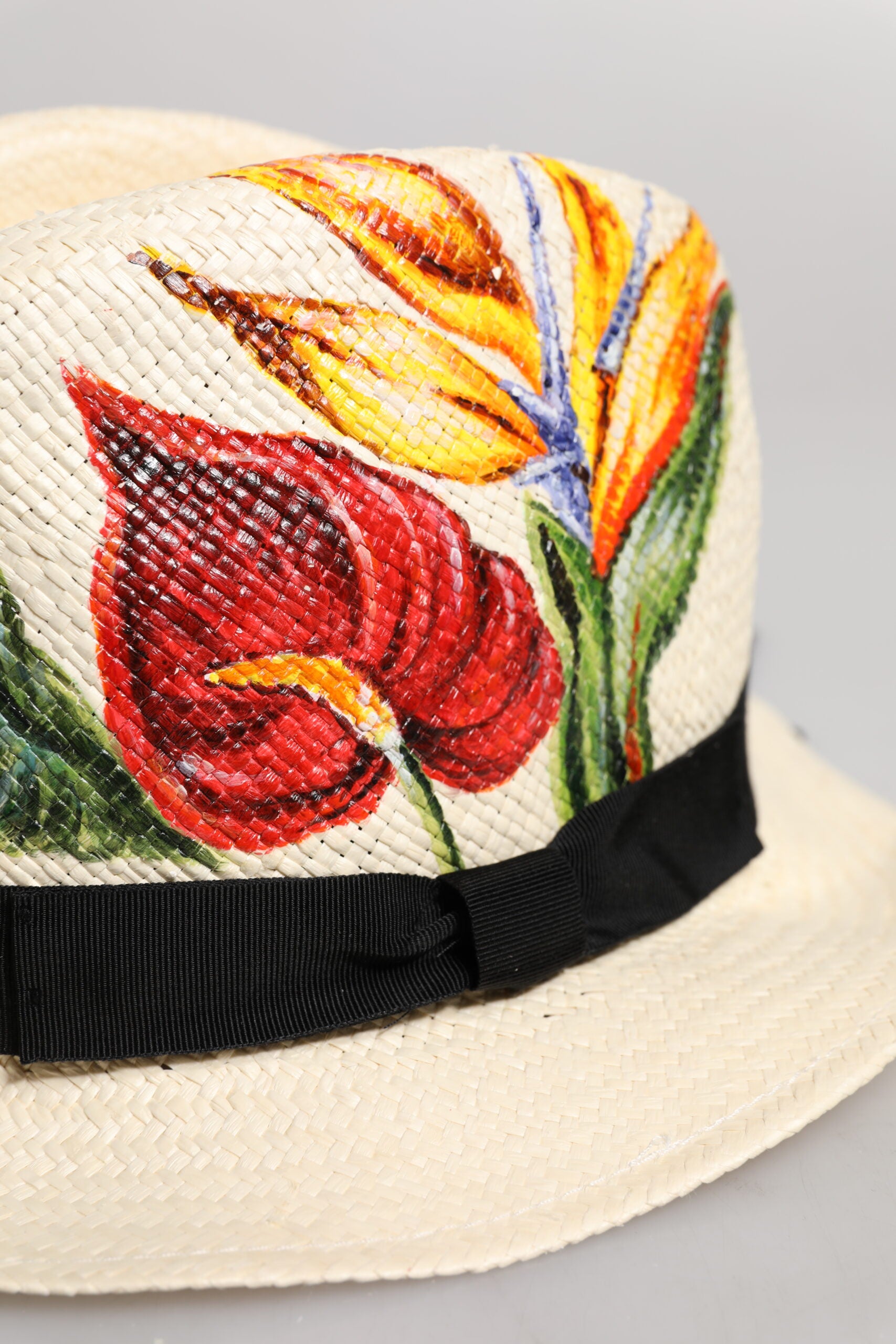 Dolce & Gabbana Beige Floral Print Straw Wide Brim Fedora Hat-6
