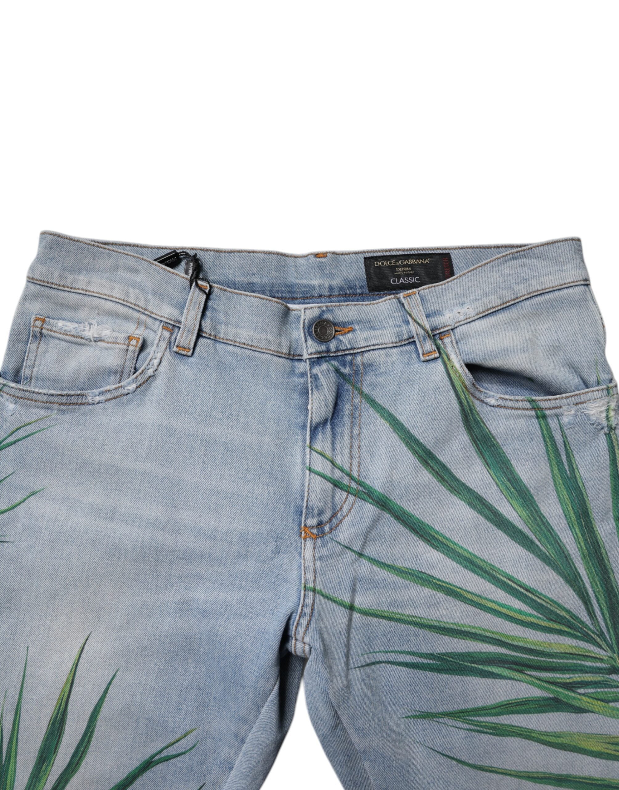 Dolce & Gabbana Hellblaue Blatt-Baumwolle Klassische Herren Denim Jeans-4