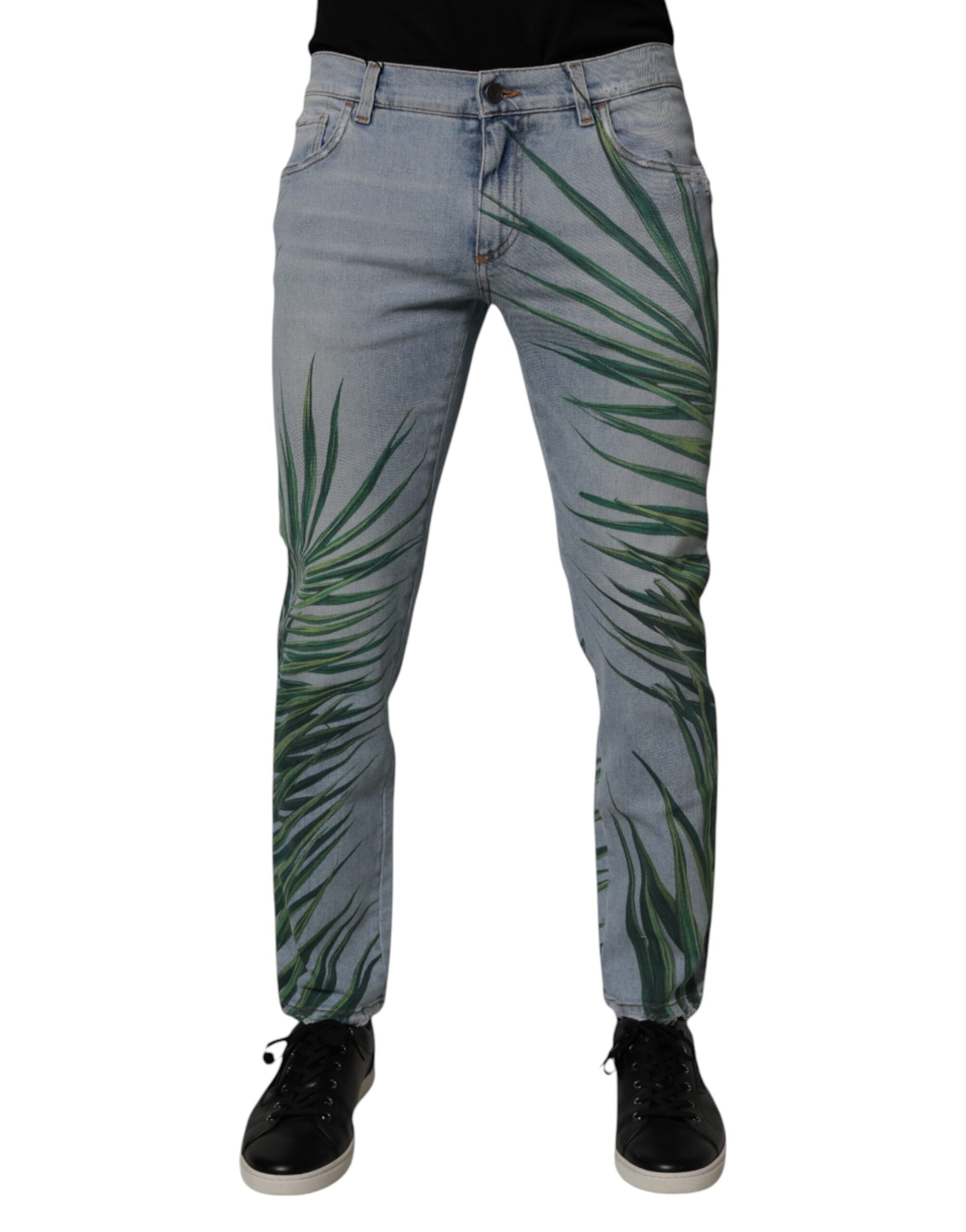 Dolce & Gabbana Hellblaue Blatt-Baumwolle Klassische Herren Denim Jeans
