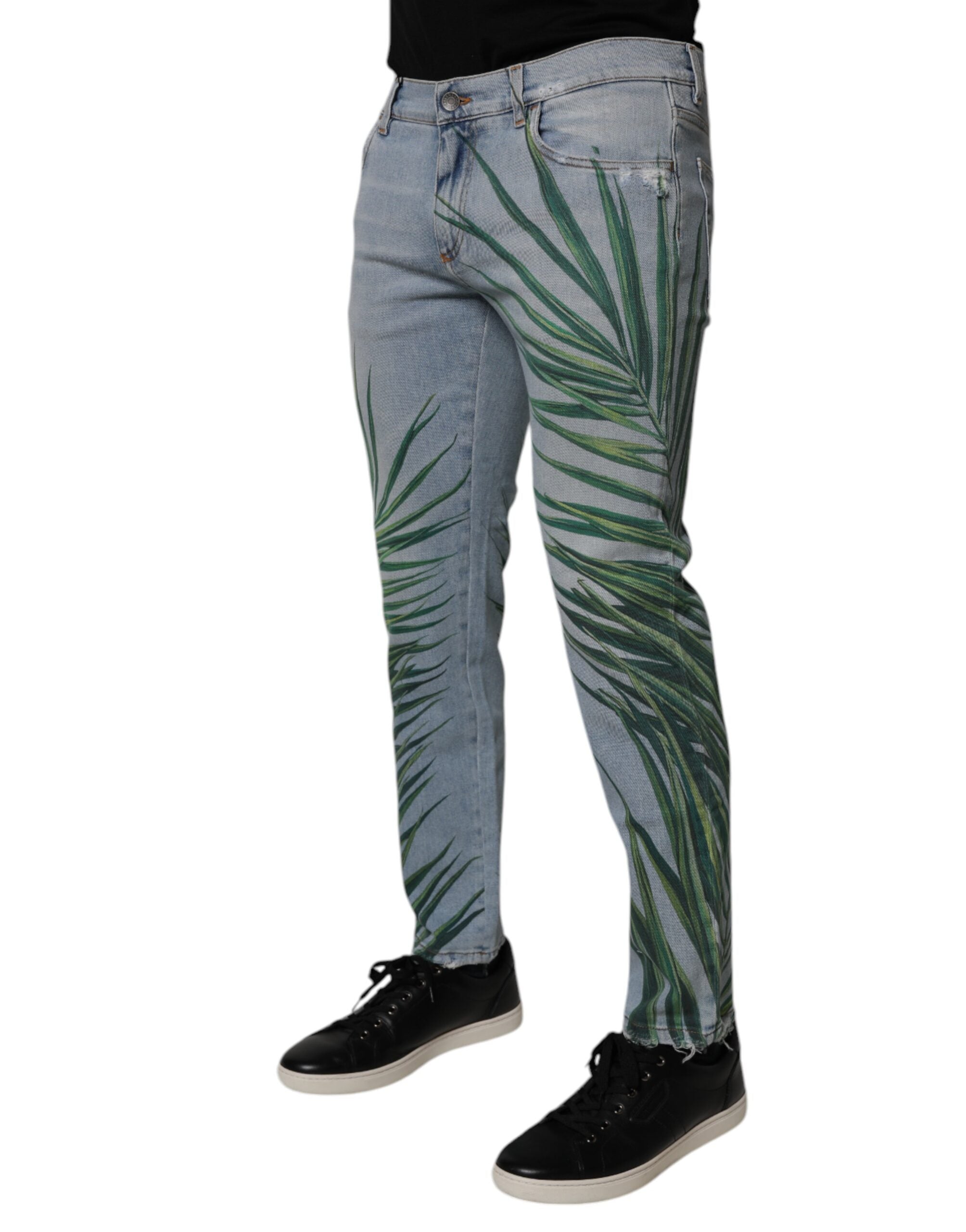 Dolce & Gabbana Hellblaue Blatt-Baumwolle Klassische Herren Denim Jeans-2