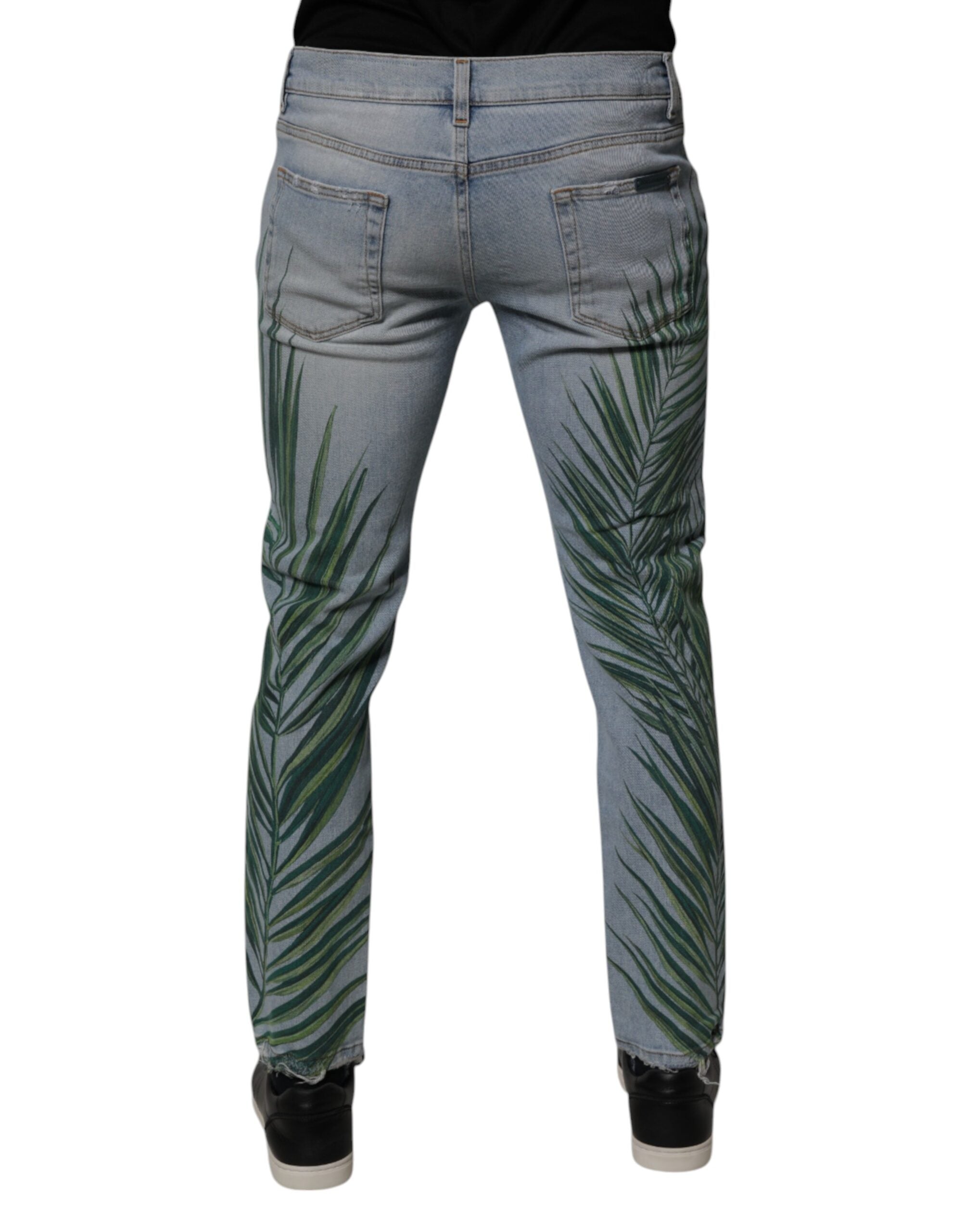 Dolce & Gabbana Hellblaue Blatt-Baumwolle Klassische Herren Denim Jeans-3
