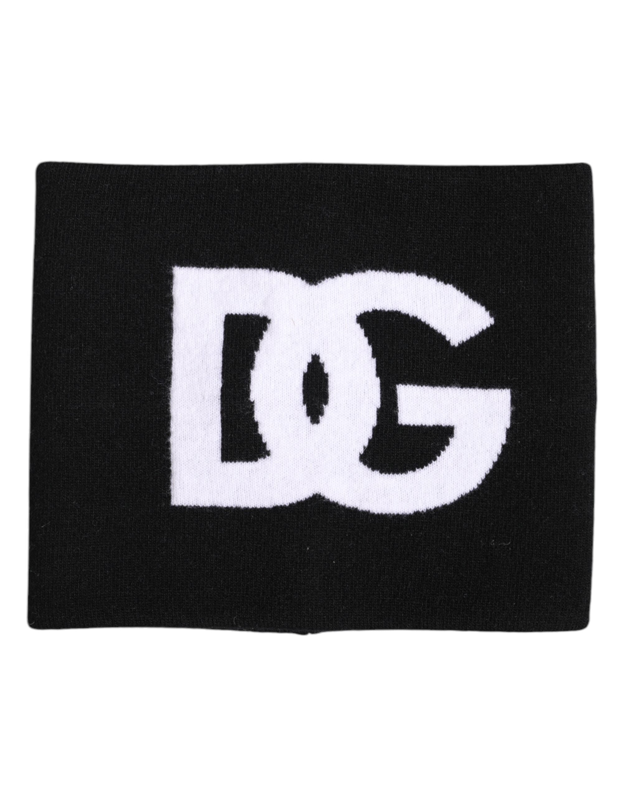 Dolce & Gabbana Black and White Logo Print Knitted Neck Warmer Scarf-1