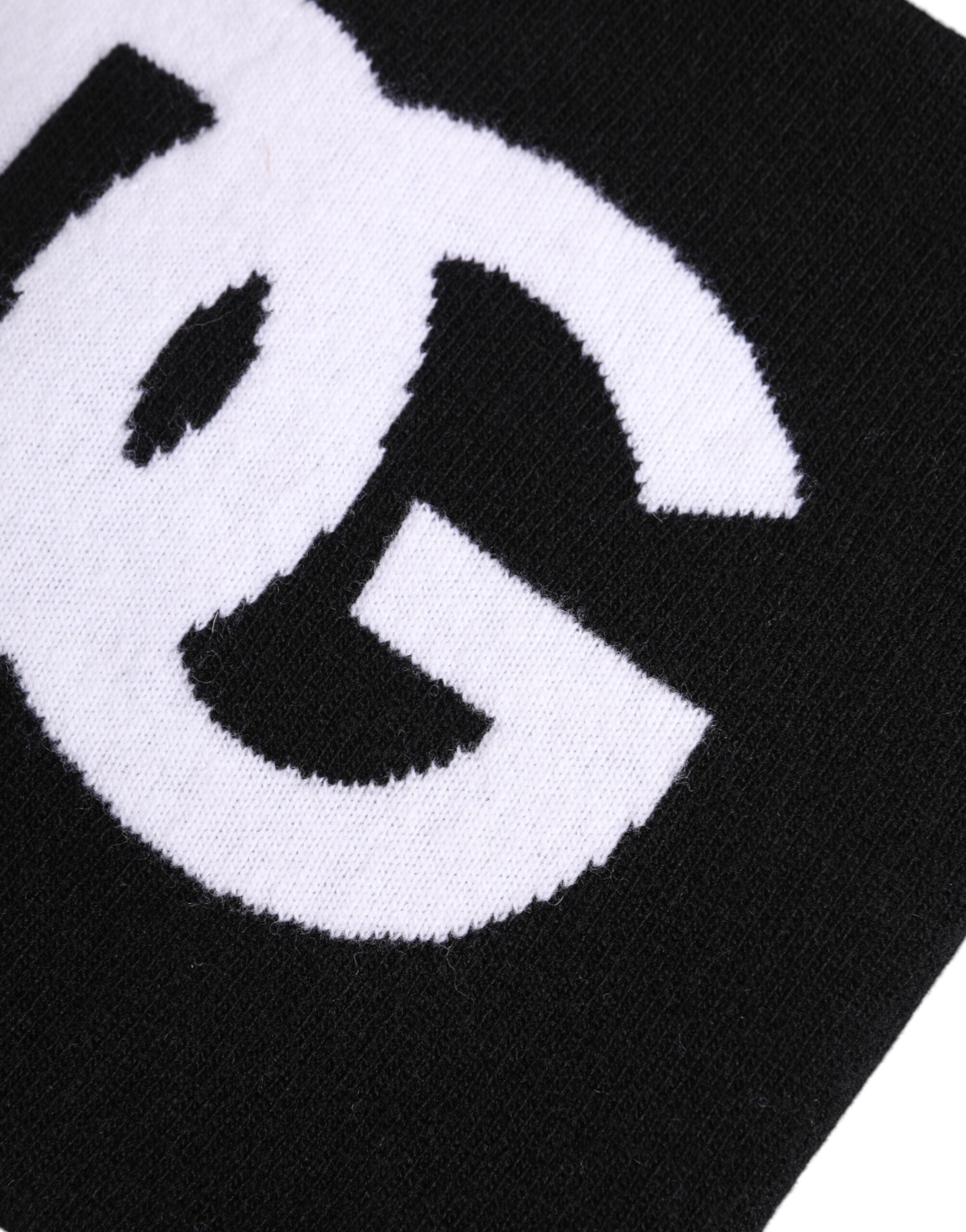 Dolce & Gabbana Black and White Logo Print Knitted Neck Warmer Scarf-4