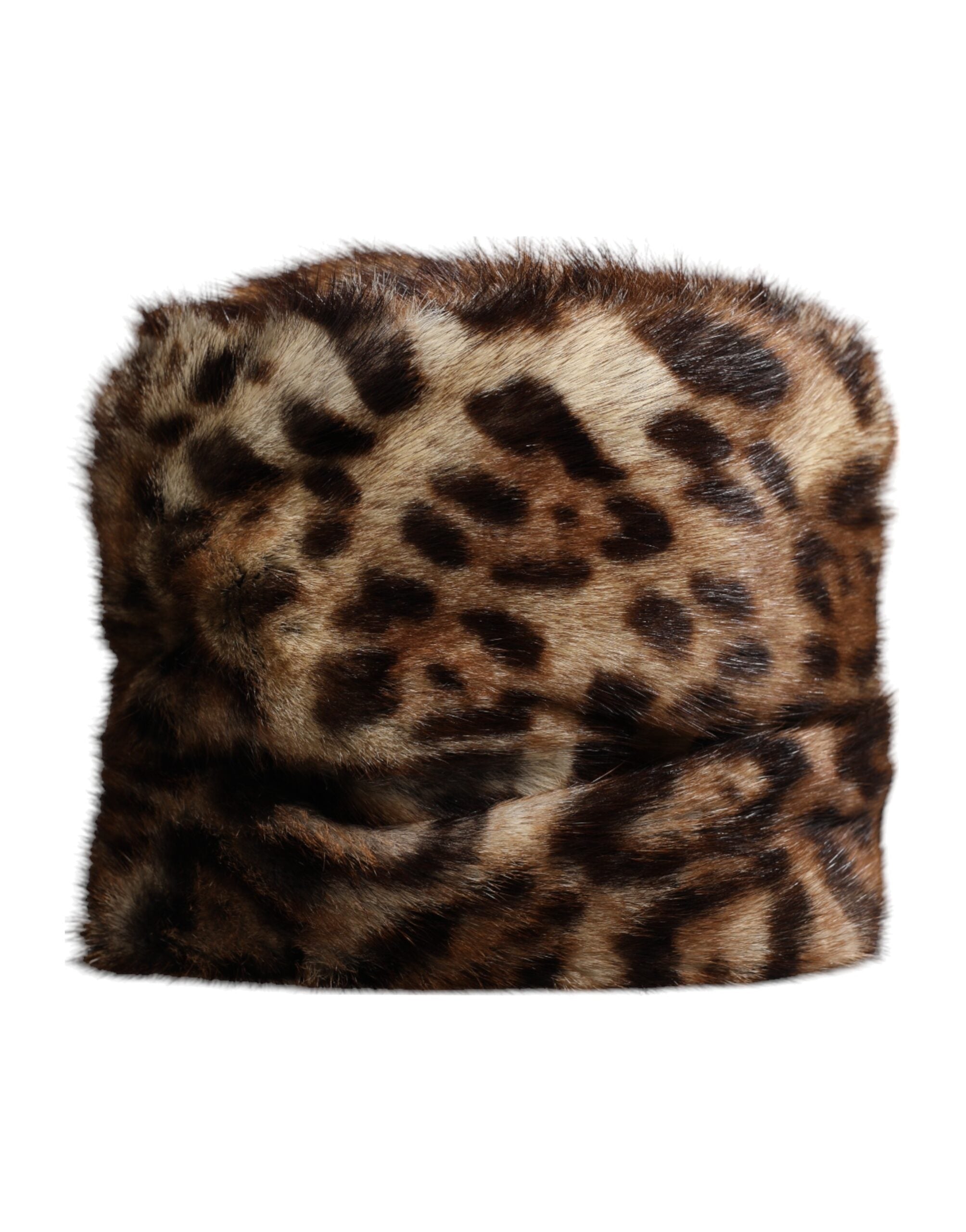 Dolce & Gabbana Brown Leopard Faux Fur Women's Bucket Hat-1
