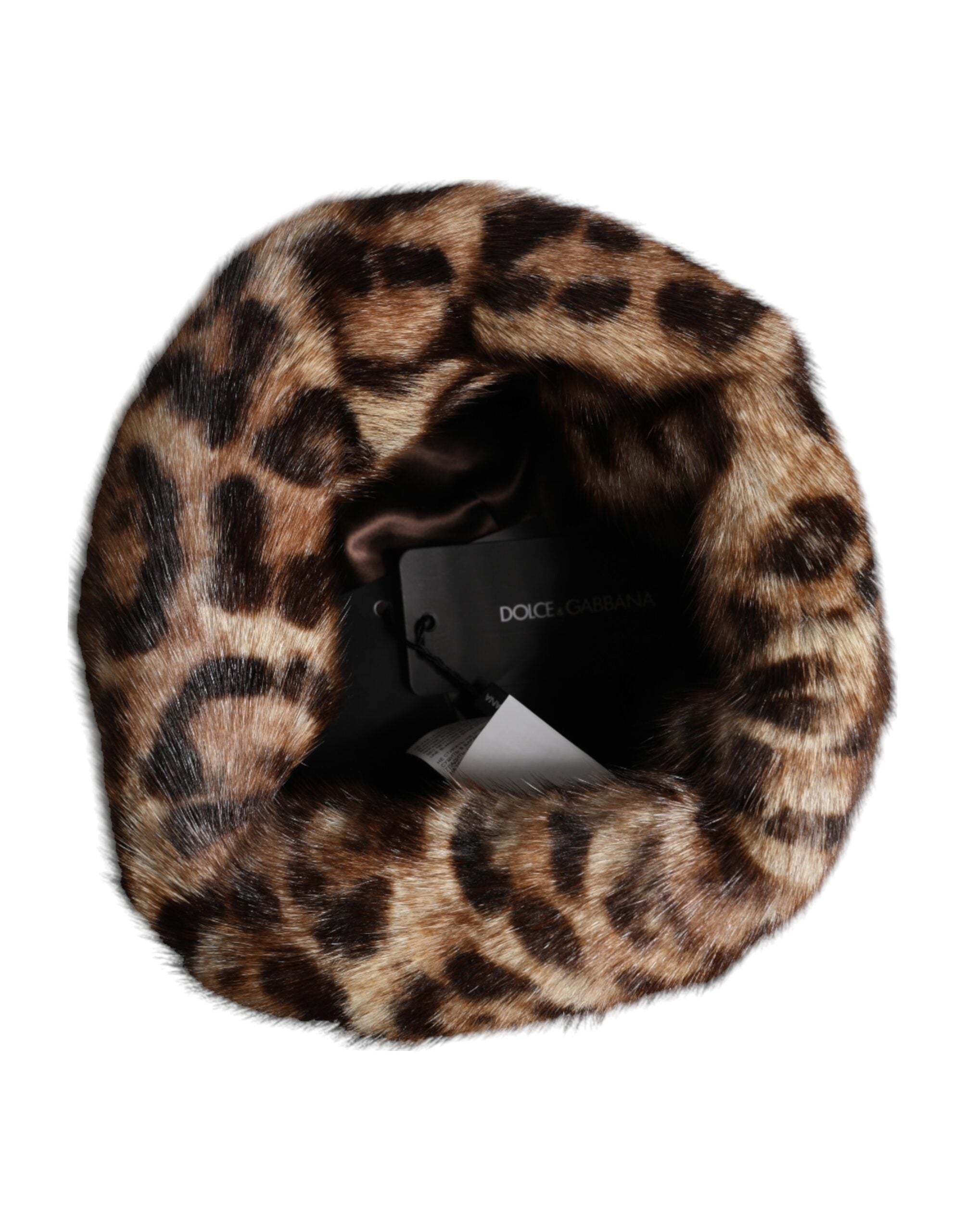 Dolce & Gabbana Brown Leopard Faux Fur Women's Bucket Hat-6