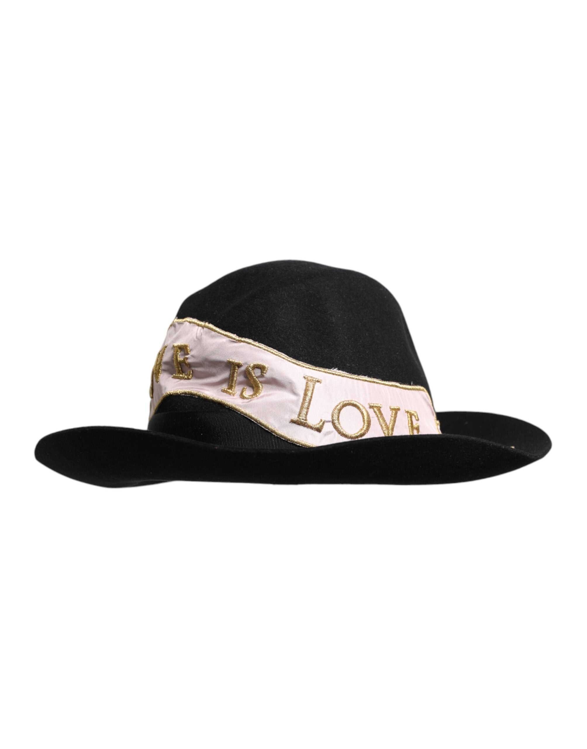 Sombrero negro Dolce & Gabbana con logo bordado y ala ancha para mujer-1