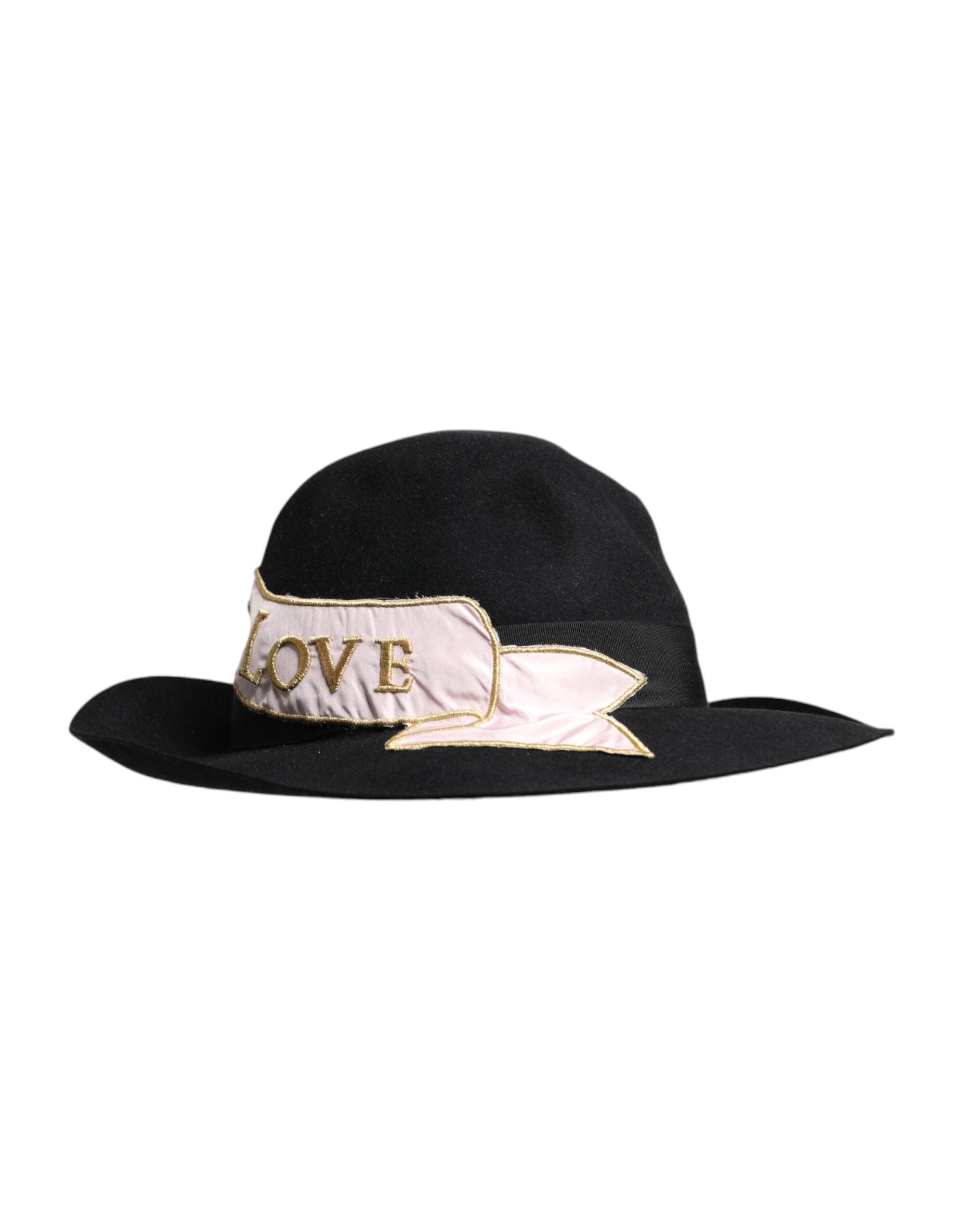 Sombrero negro Dolce & Gabbana con logo bordado y ala ancha para mujer-3