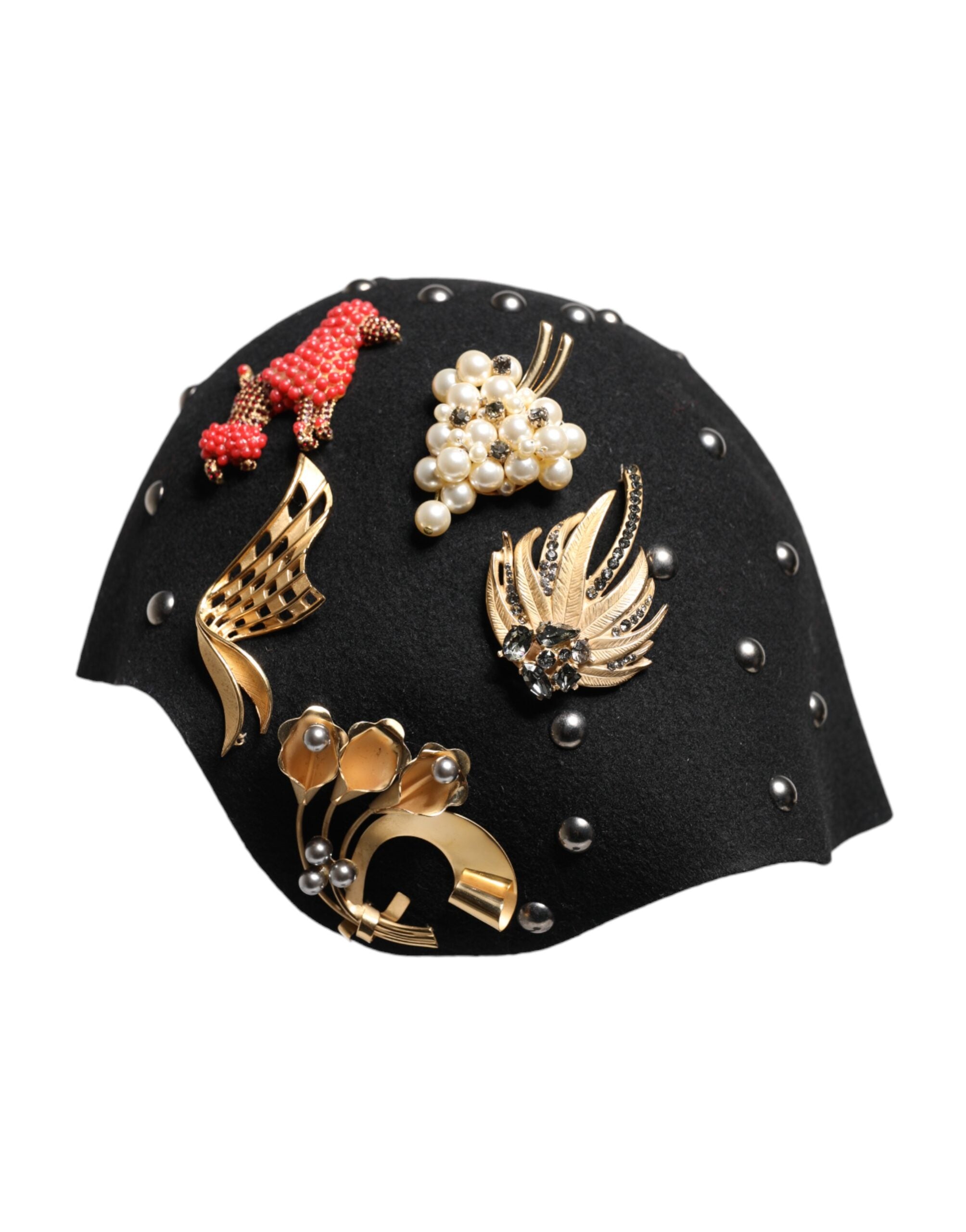 Dolce & Gabbana Black Wool Multicolor Embellished Cloche Hat-2