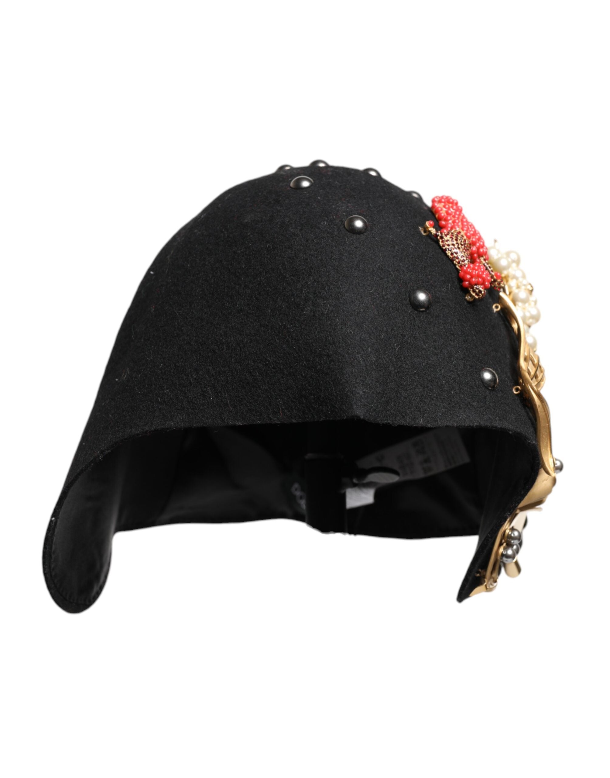 Dolce & Gabbana Black Wool Multicolor Embellished Cloche Hat-3