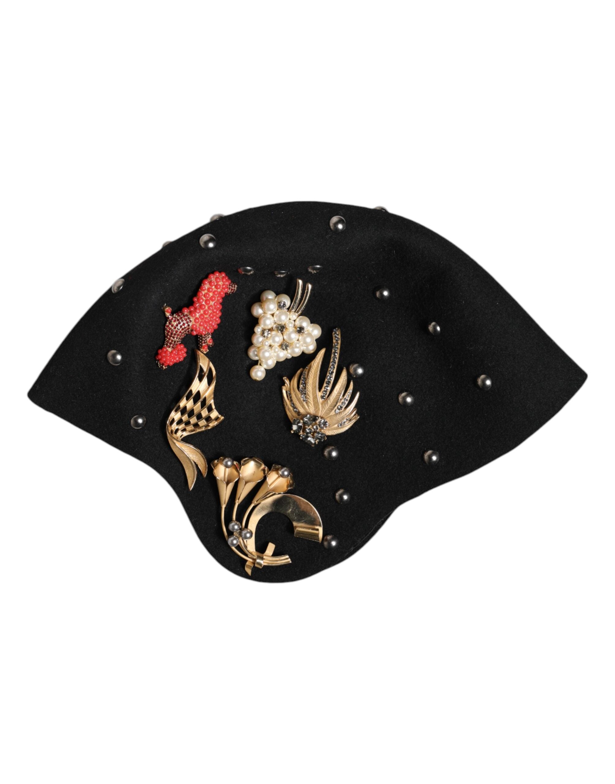 Dolce & Gabbana Black Wool Multicolor Embellished Cloche Hat-5