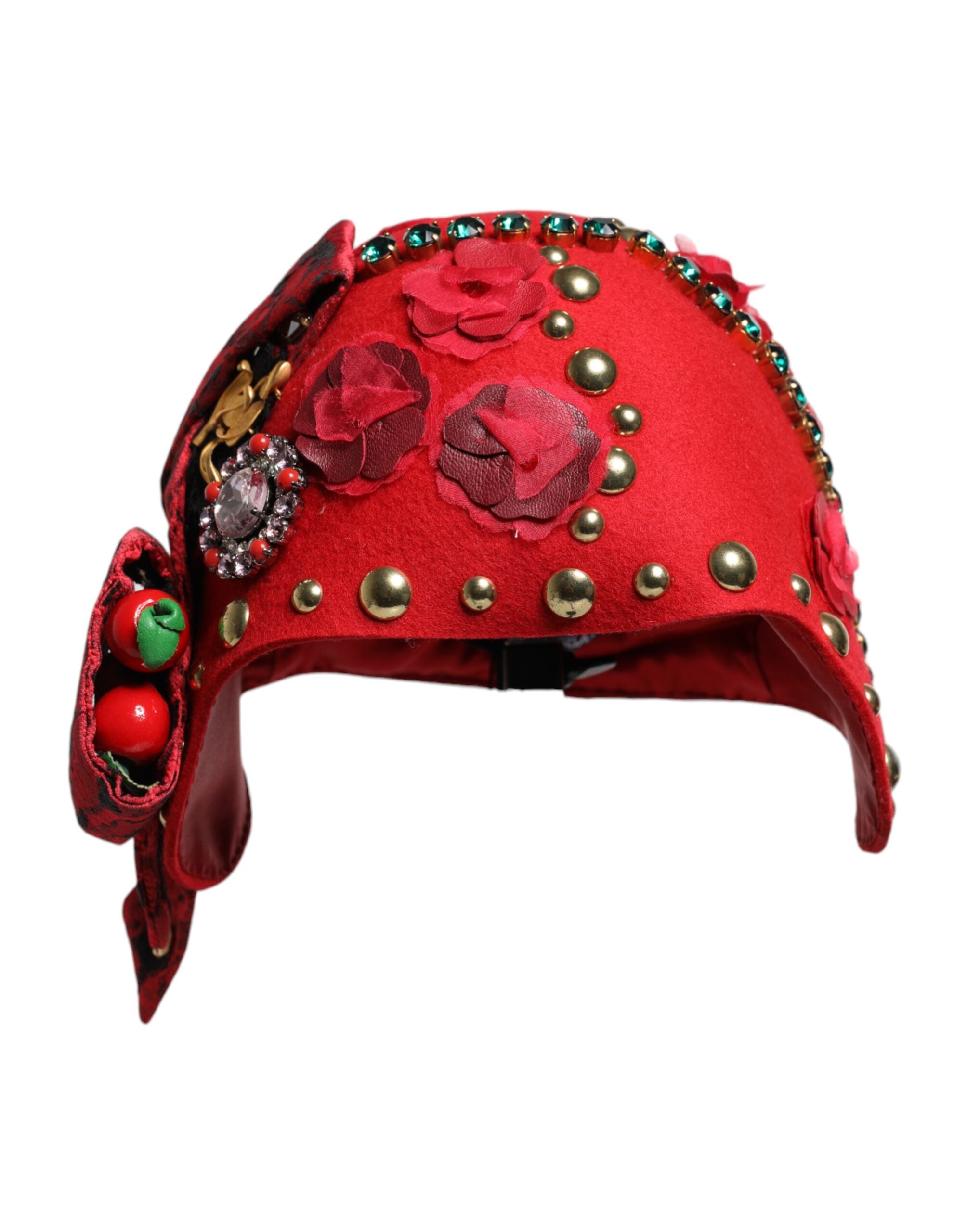 Dolce & Gabbana Red Crystal Gold Rose Brooch Embellishes Hat-1