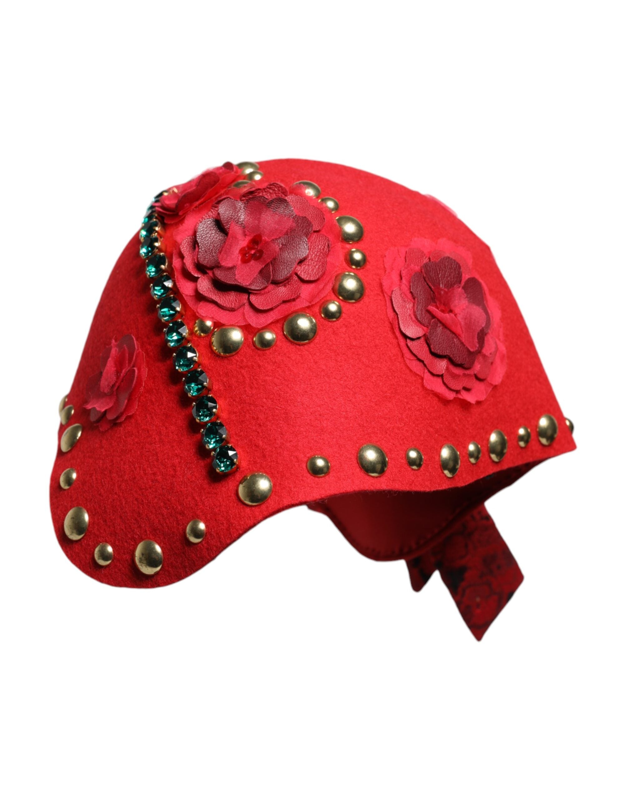 Dolce & Gabbana Red Crystal Gold Rose Brooch Embellishes Hat-4
