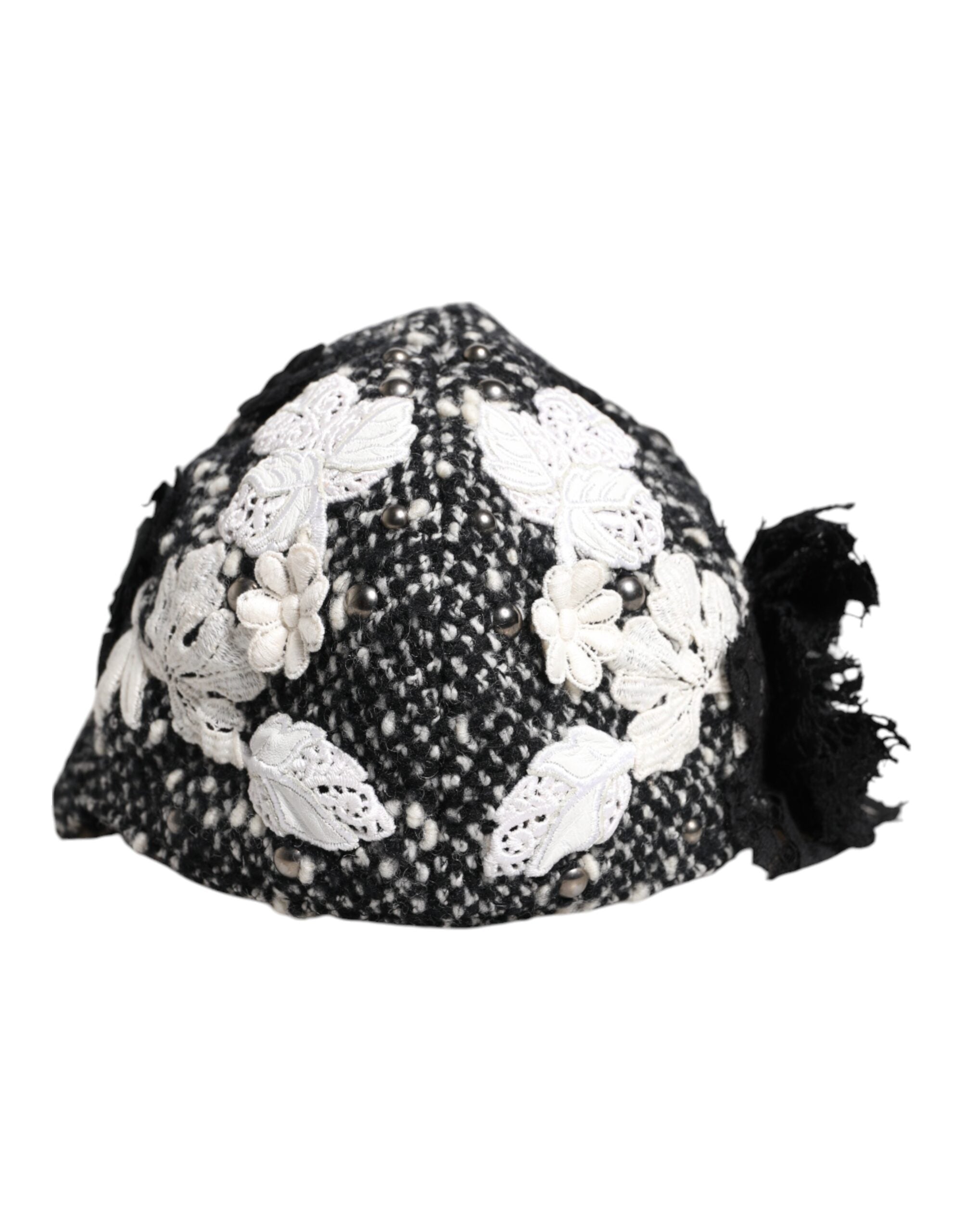 Dolce & Gabbana cloche hat in black wool with white floral trim-1