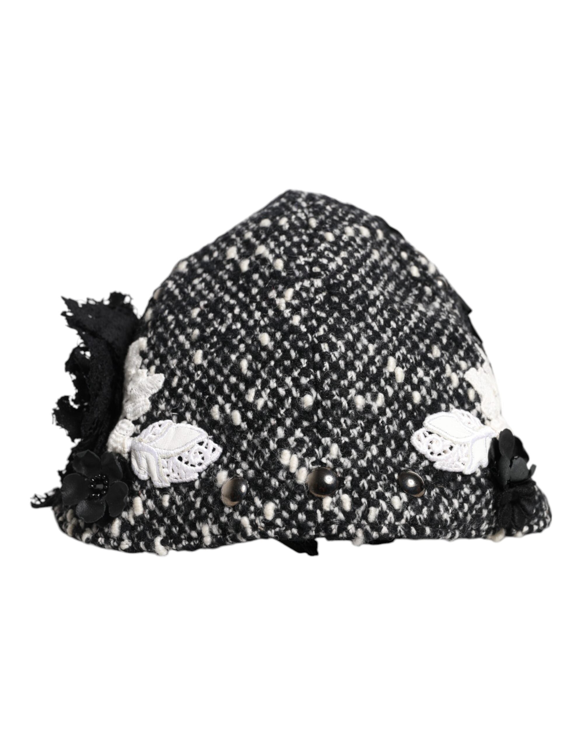 Dolce & Gabbana cloche hat in black wool with white floral trim-4