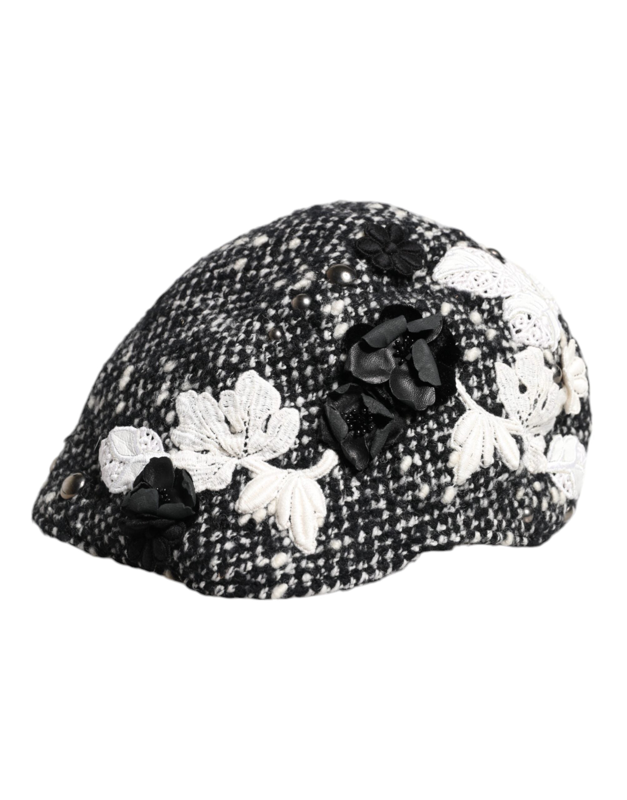 Dolce & Gabbana cloche hat in black wool with white floral trim-5