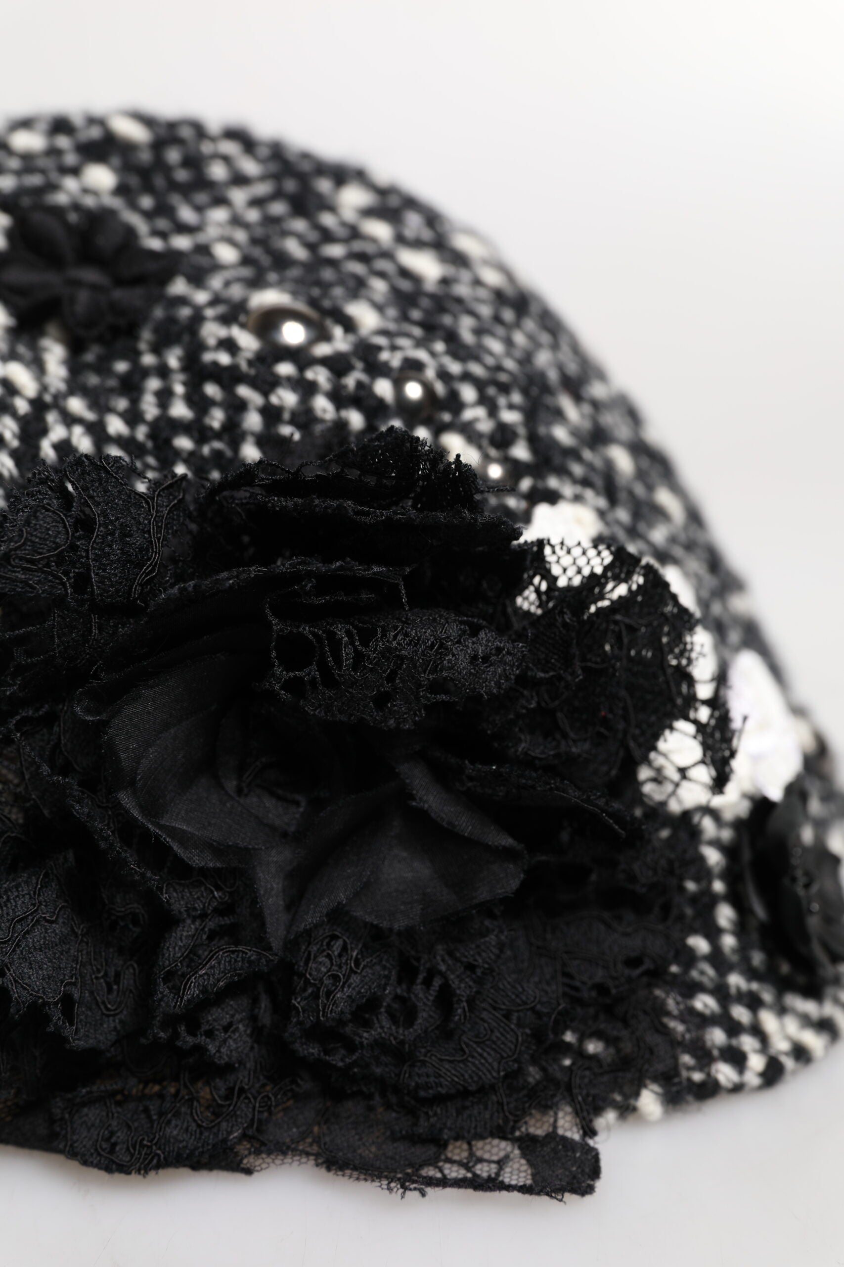 Dolce & Gabbana cloche hat in black wool with white floral trim-6
