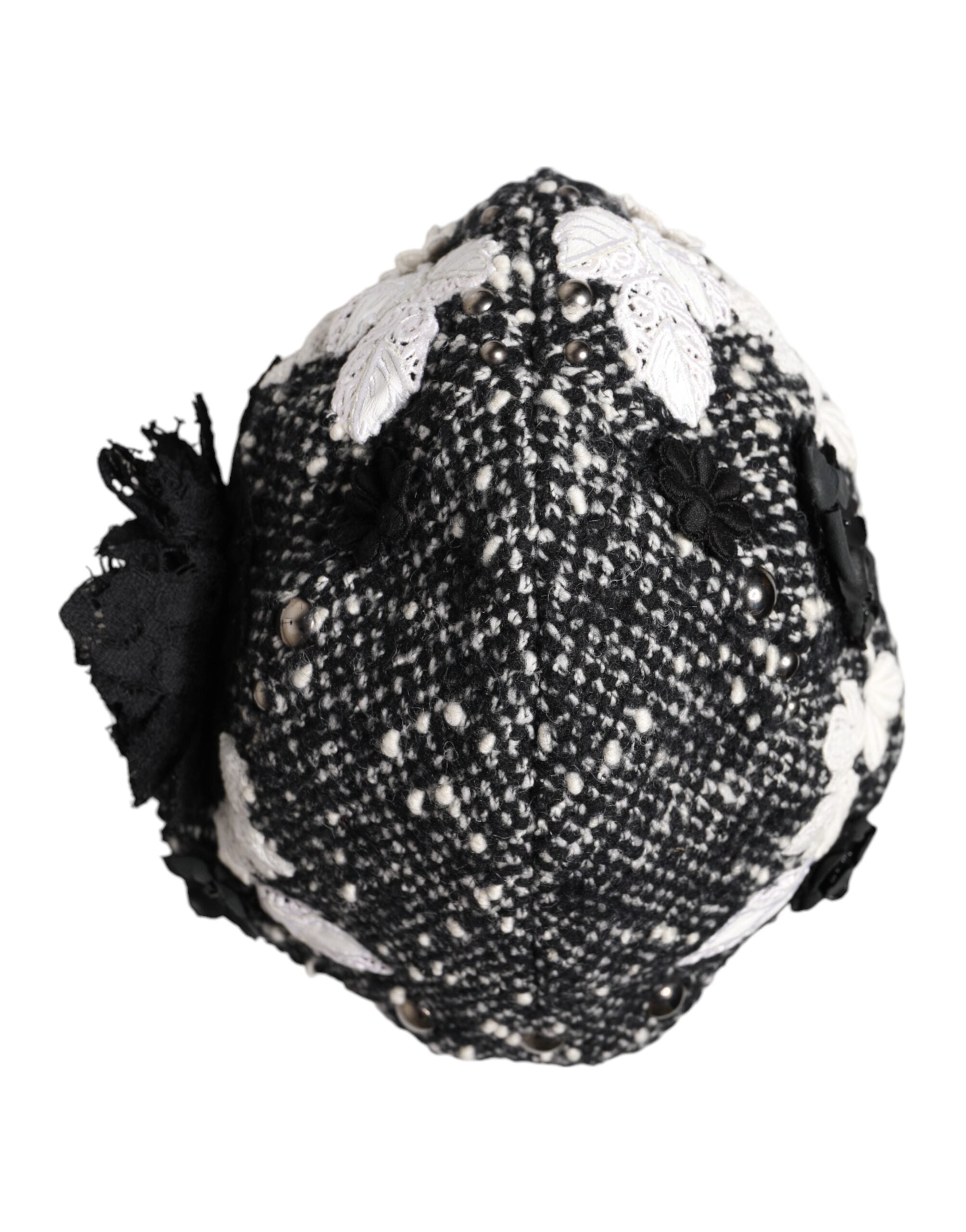 Dolce & Gabbana cloche hat in black wool with white floral trim-7