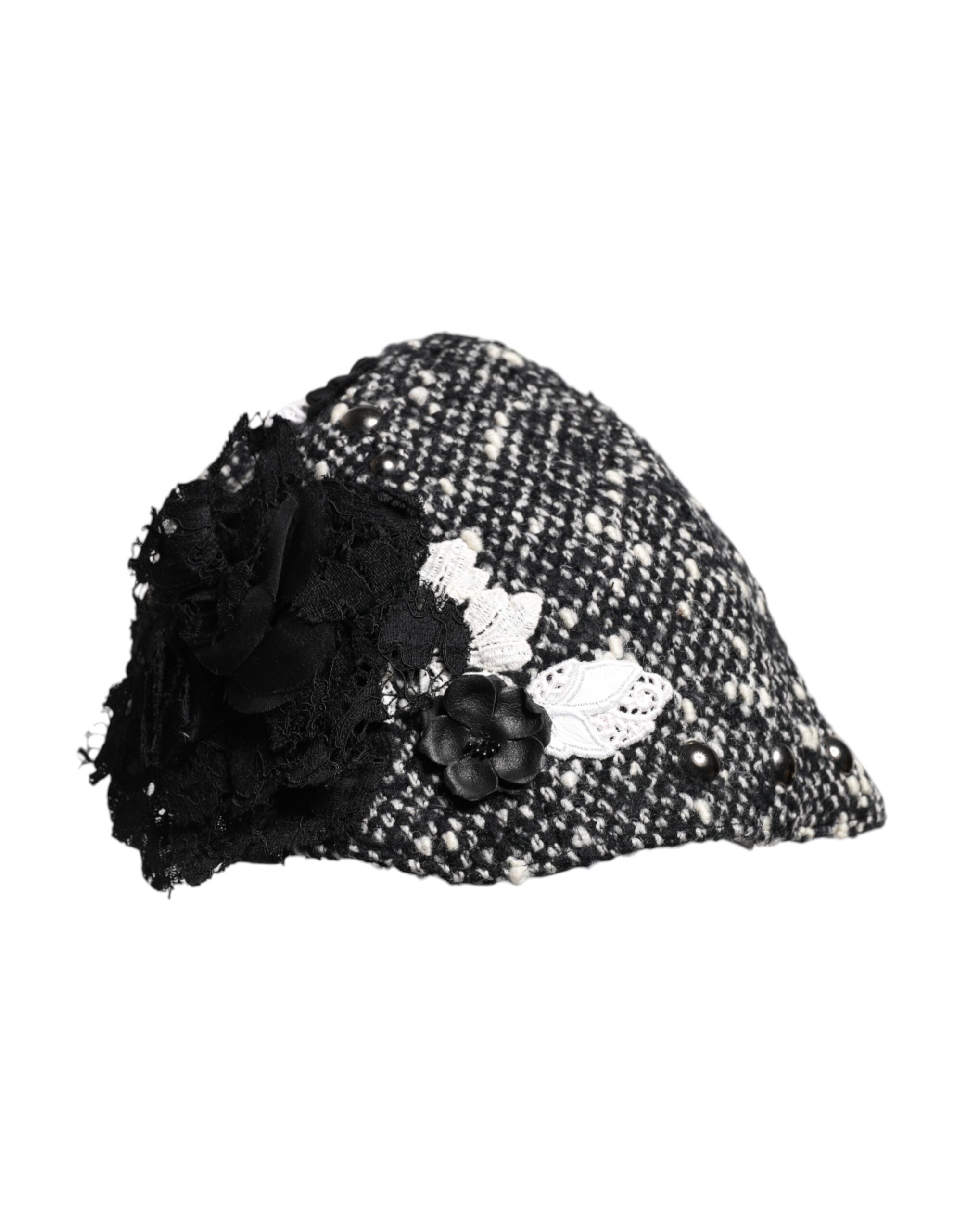 Dolce & Gabbana cloche hat in black wool with white floral trim-3