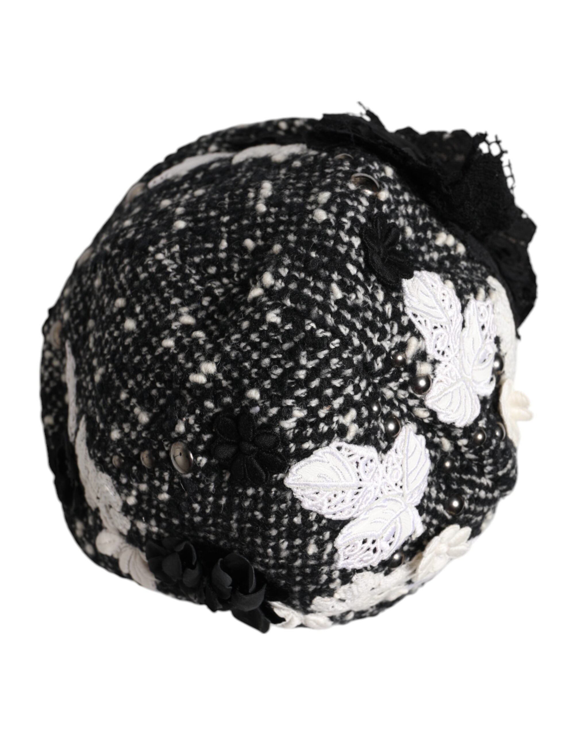 Dolce & Gabbana cloche hat in black wool with white floral trim-5